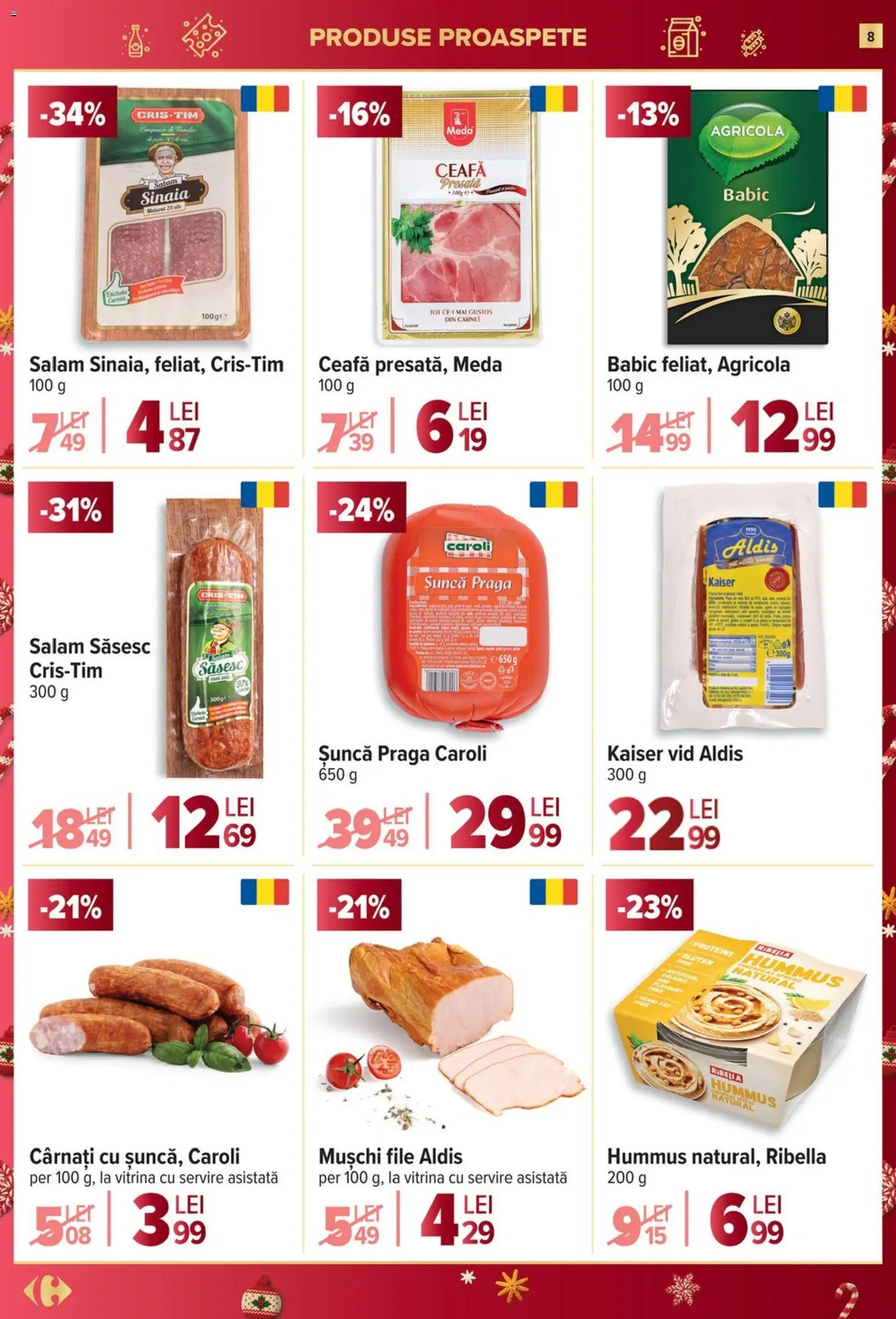 Noul catalog Carrefour – valabil de la 10.12.2025 | Pagină: 8 | Produse: Vitrină, Salam, Șuncă, Cârnați