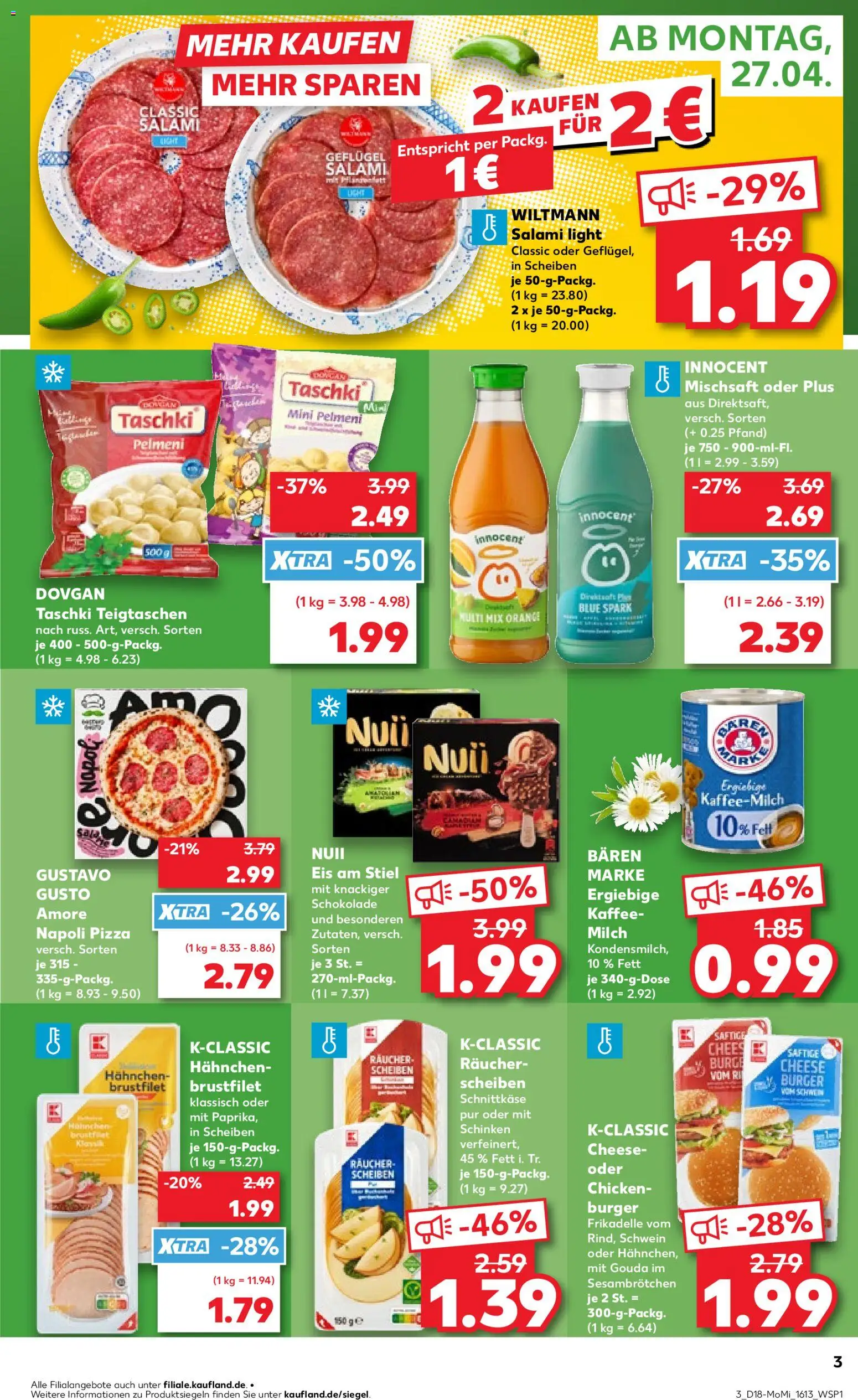 Kaufland Prospekt Hannover	 – gültig ab 27.04.2026 | Seite: 3 | Produkte: Gustavo gusto, Milch, Salami, Eis
