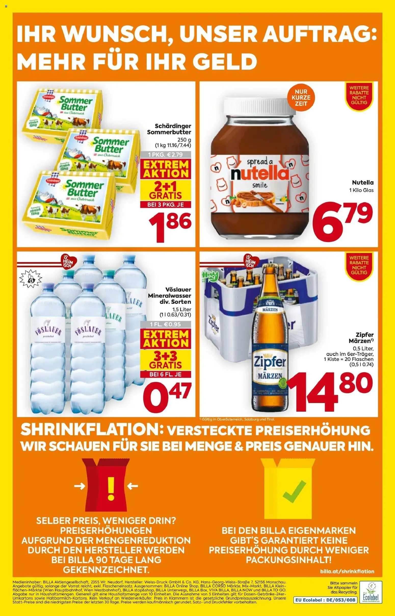 Billa Flugblatt - Grieskirchen, Wallern An Der Trattnach, Ansfelden gültig ab 15.01.2026 | Seite: 20 | Produkte: Butter