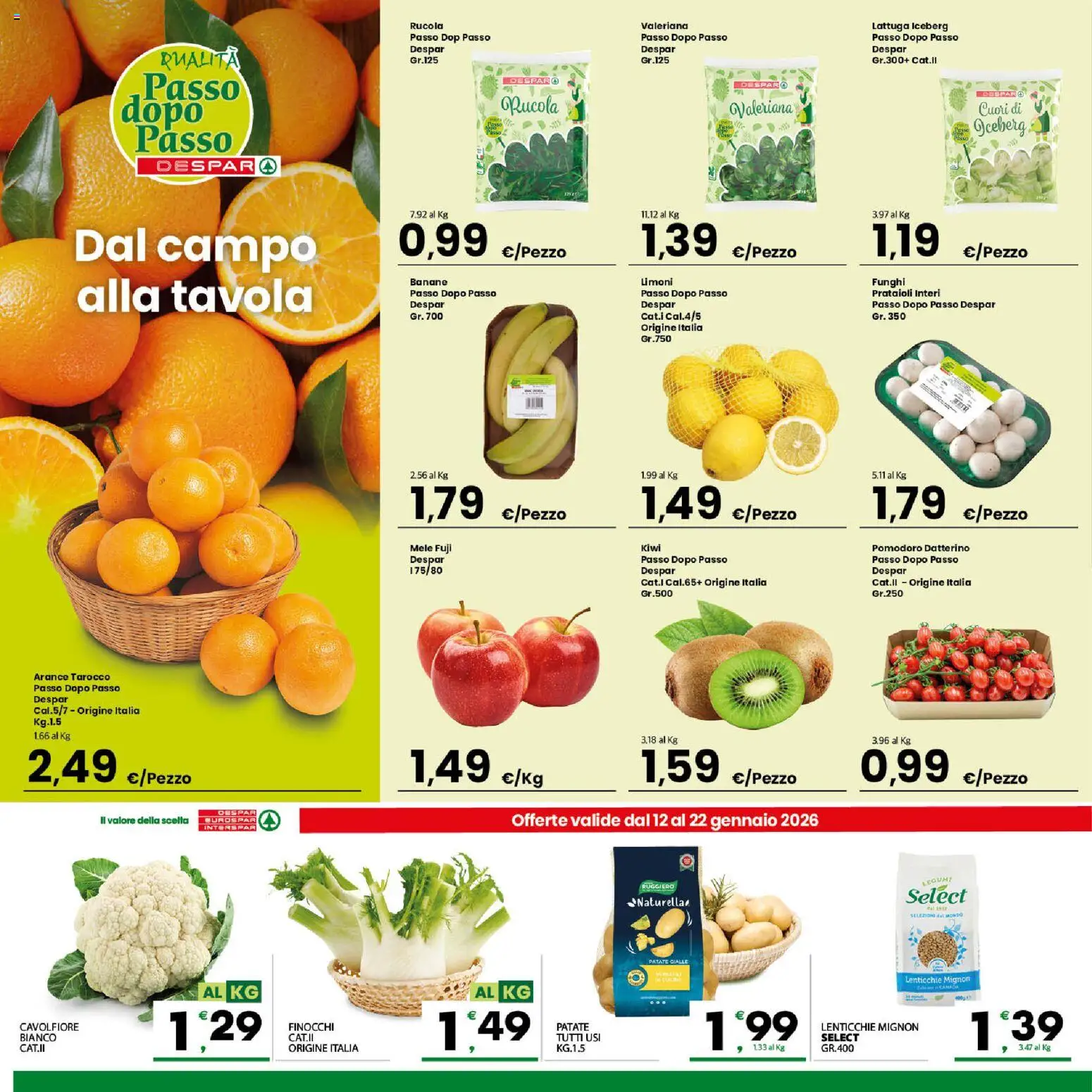 Volantino Interspar del 12.01.2026 | Pagina: 2 | Prodotti: Valeriana, Arance, Banane, Patate
