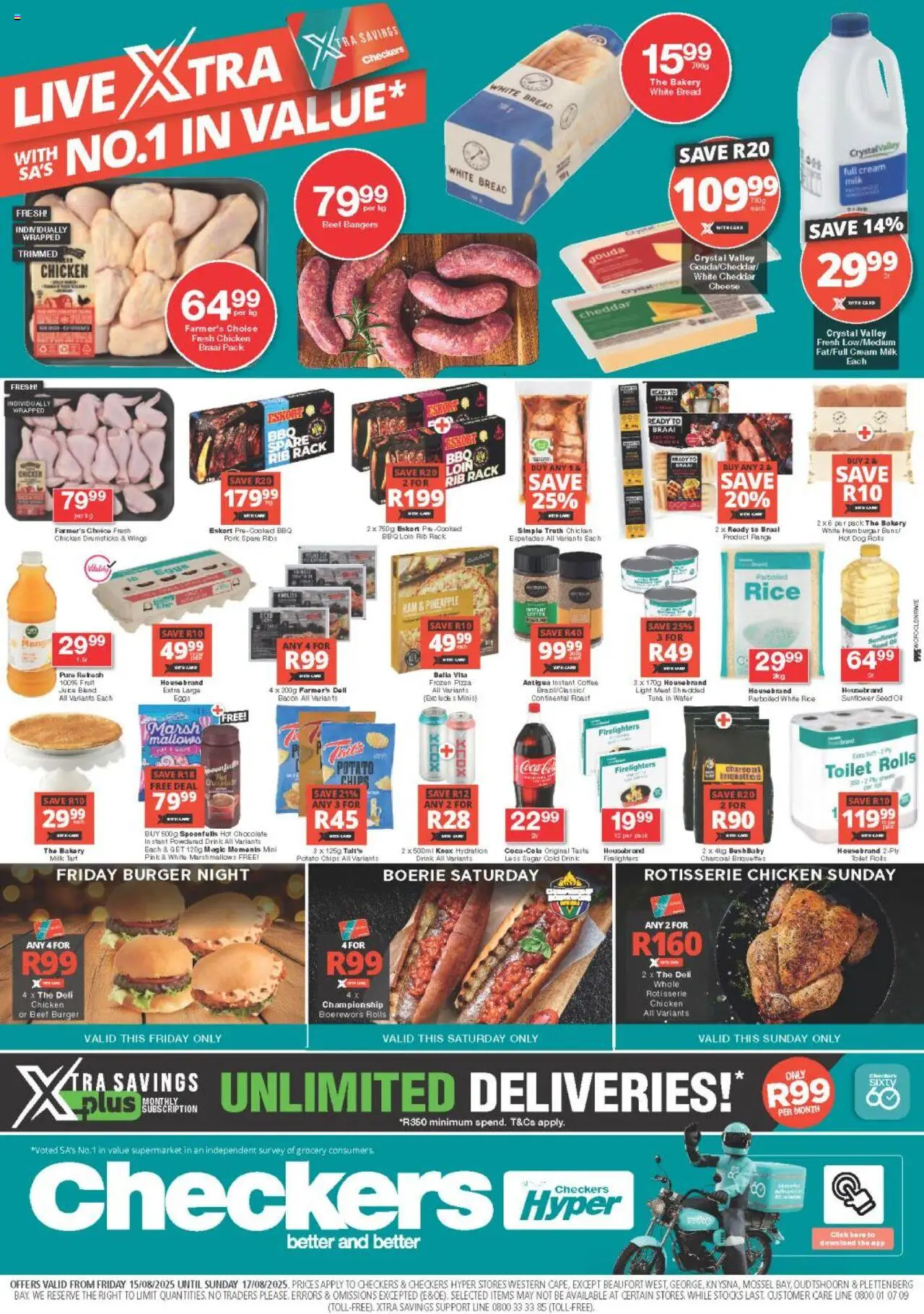 Checkers Western Cape - Xtra Savings │ valid from 15.08.2025 | Page: 1 | Products: Milk, Pork, Chips, Estuche organizador de viaje
