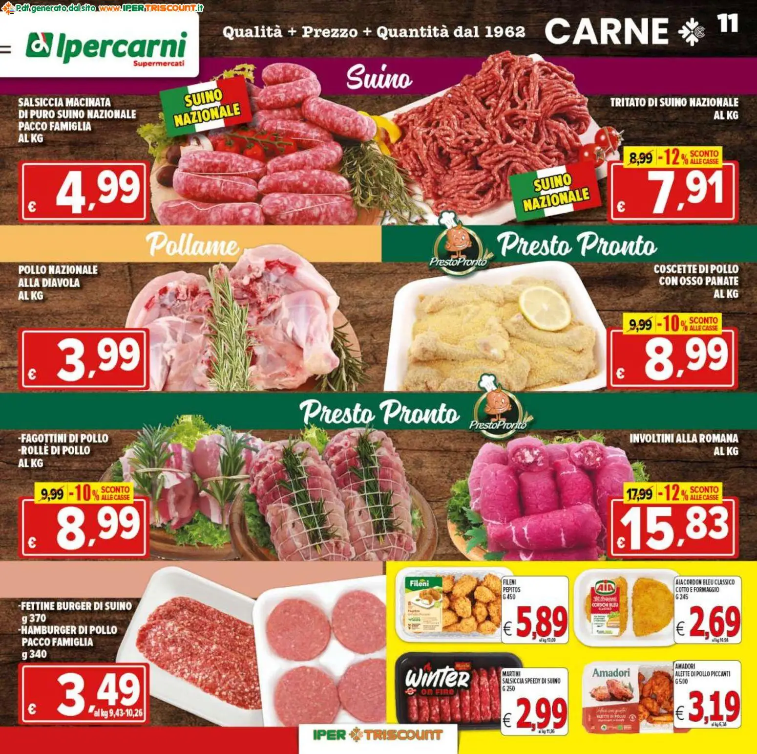 Volantino Ipertriscount del 29.10.2025 | Pagina: 11 | Prodotti: Pollo, Suino, Formaggio, Salsiccia