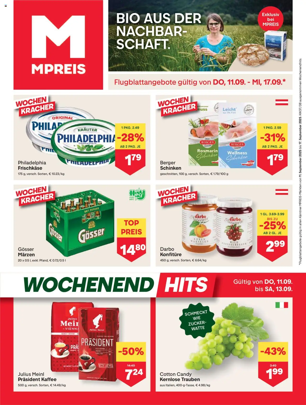 MPREIS Dellach im Drautal gültig ab 11.09.2025 | Seite: 1 | Produkte: Zucker, Kaffee, Schinken