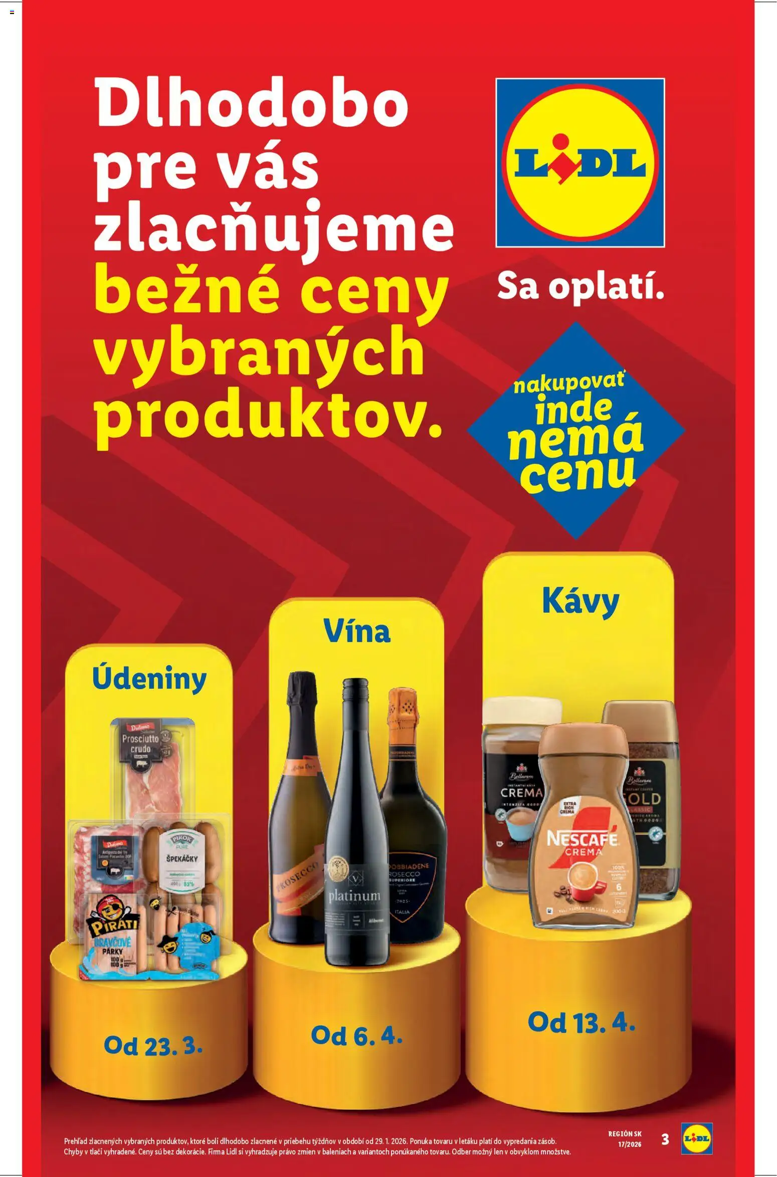 Nové Lidl akcie – leták je platný od 20.04.2026 | Strana: 3 | Produkty: Prosecco, Párky, Nescafé Crema