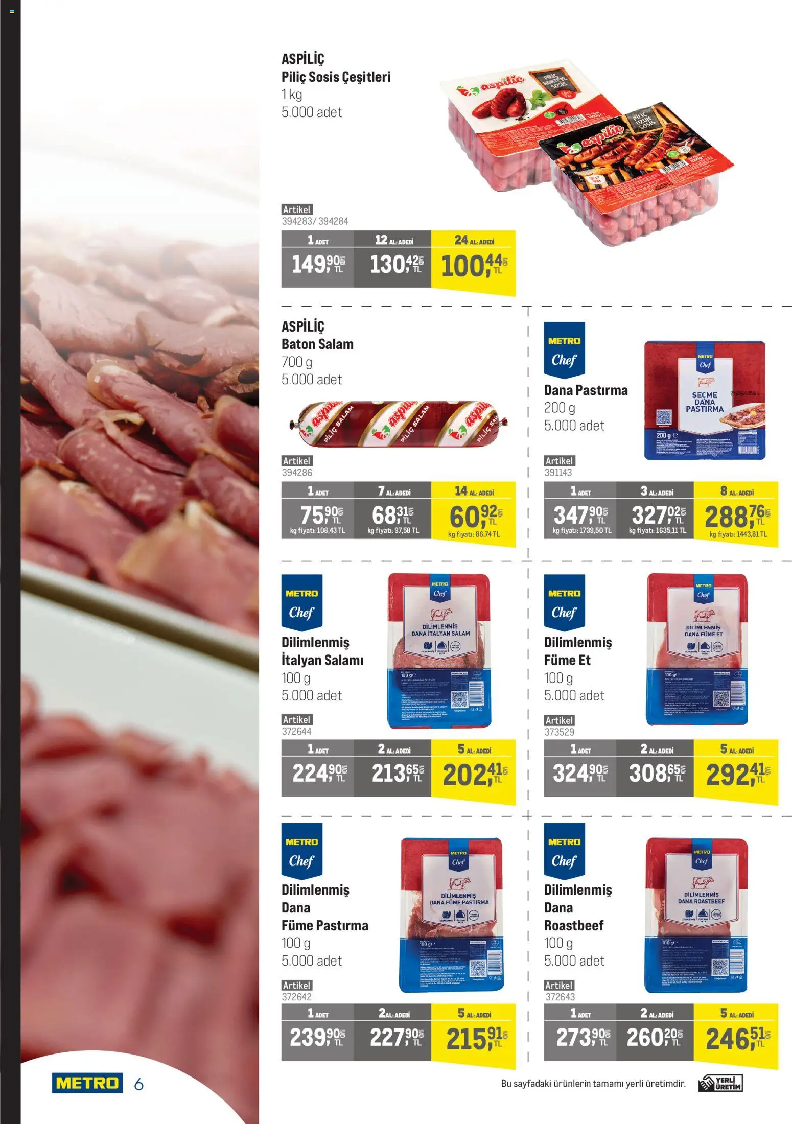 Metro - Şehir Otelleri - 24.12.2025 tarihinden itibaren geçerlidir | Sayfa: 6 | Ürünler: Salam, Sosis, Şal, Dana füme