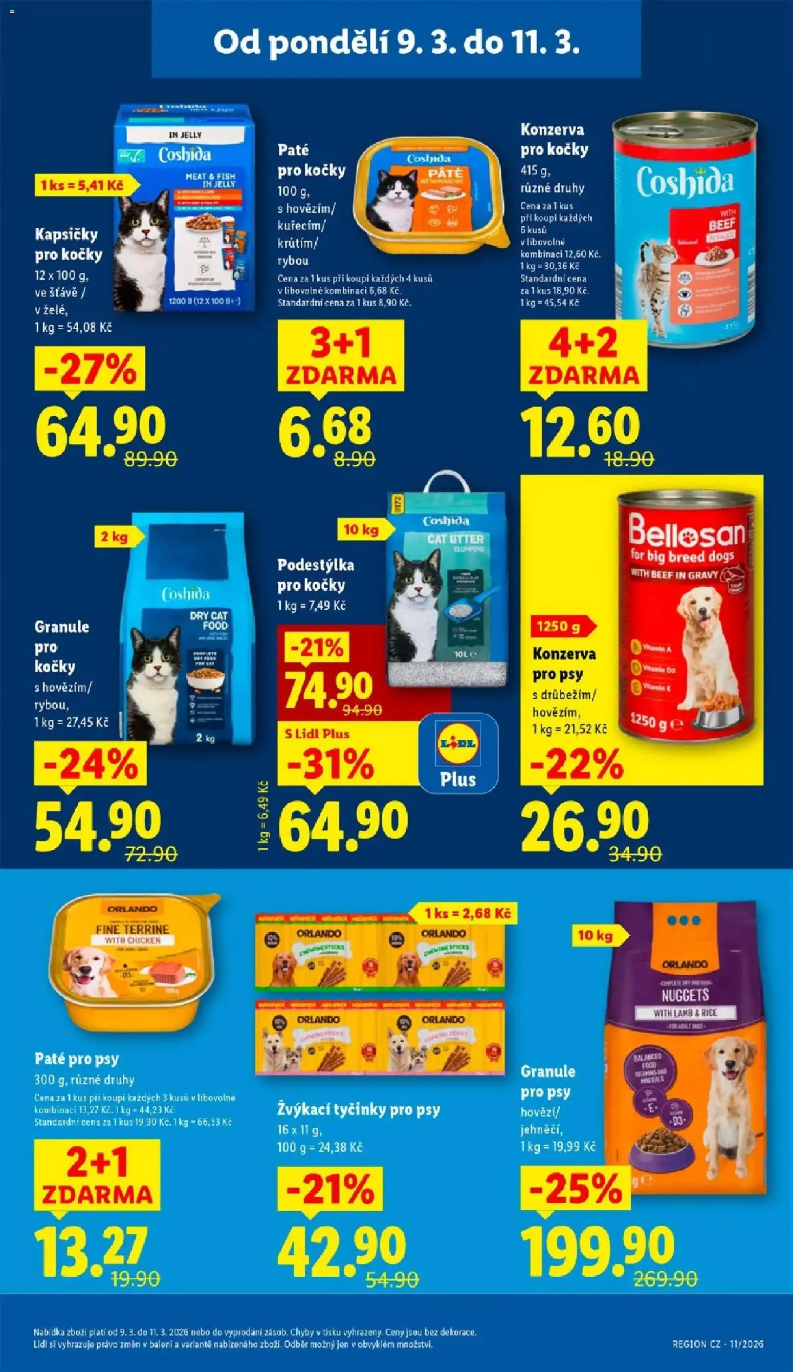 Lidl aktuální leták od 09.03.2026 | Strana: 25 | Produkty: Granule, Kapsičky pro kočky, Tyčinky, Konzerva pro psy