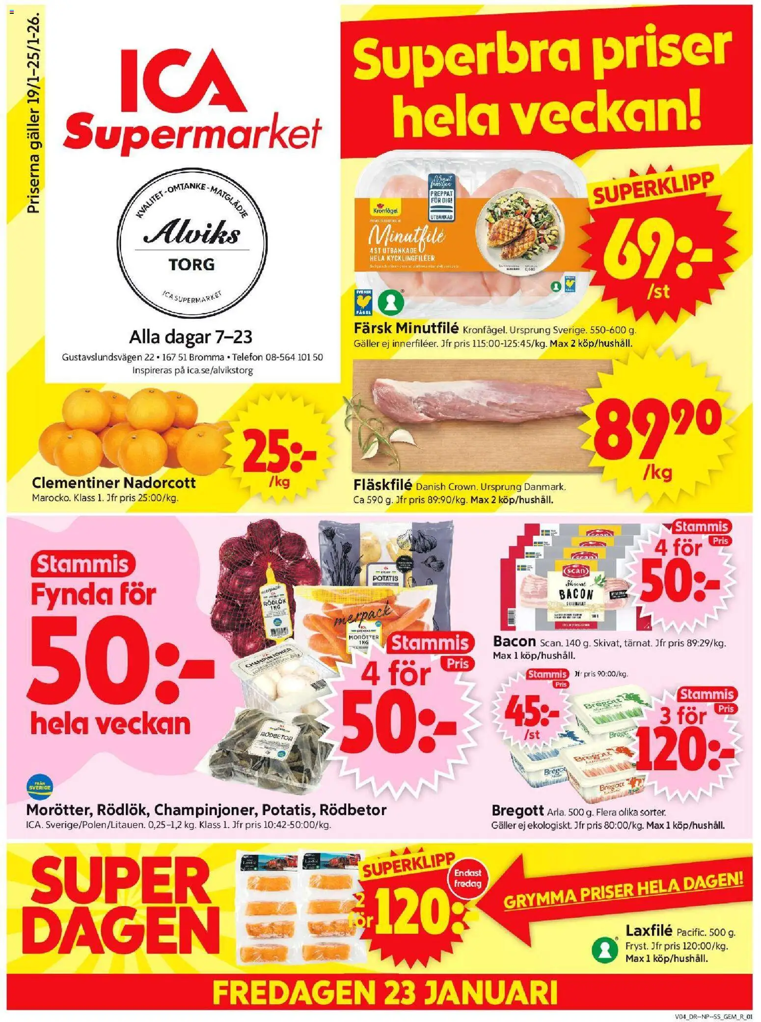 ICA Supermarket reklamblad aktuell från 19.01.2026 | Sida: 1 | Produkter: Gem, Galler, Bregott, Telefon