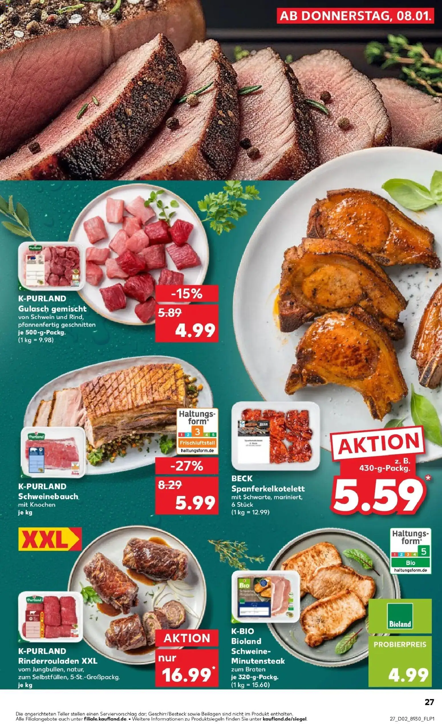 Kaufland prospekt Schwäbisch Gmünd	 – gültig ab 08.01.2026 | Seite: 27 | Produkte: Rinderrouladen, Schweinebauch, Gulasch, Steak