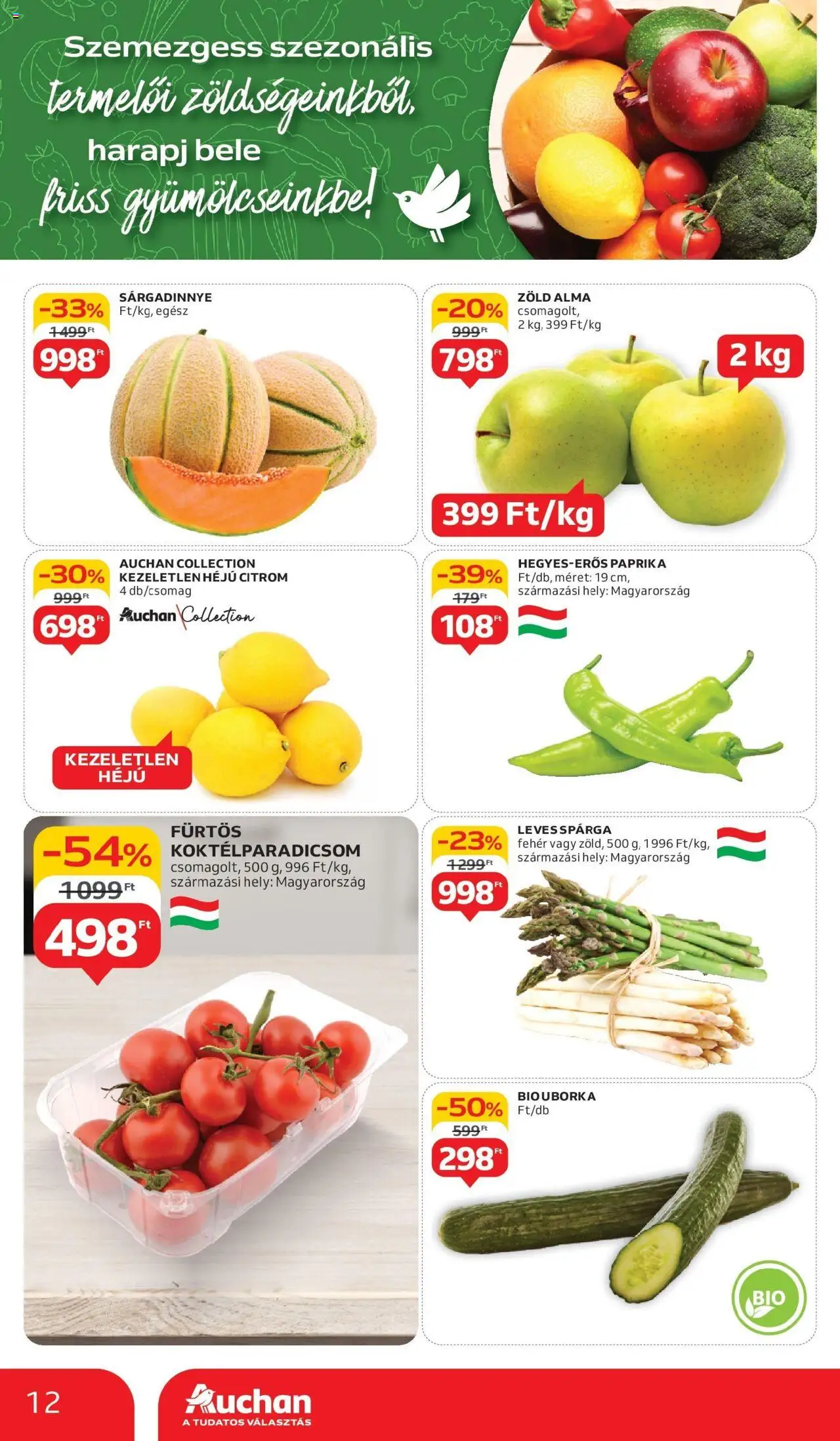 Auchan akciós ujság - amely érvényes a következő dátumtól: 29.05.2025 | Oldal: 12 | Termékek: Koktélparadicsom, Alma, Uborka, Citrom