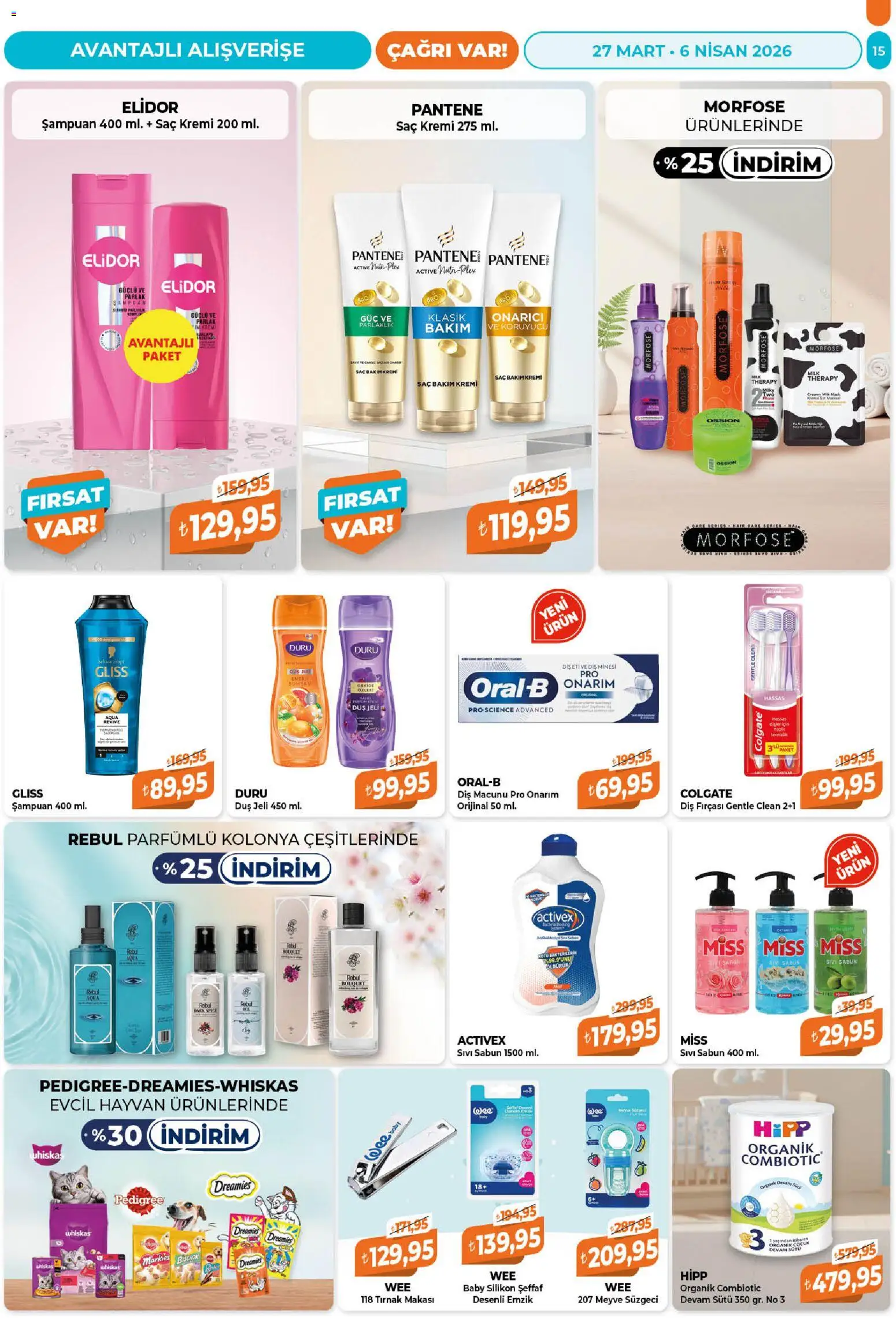 Çağrı Market Katalog - 27.03.2026 tarihinden itibaren geçerlidir | Sayfa: 15 | Ürünler: Duş, Şampuan, Duş jeli, Diş fırçası