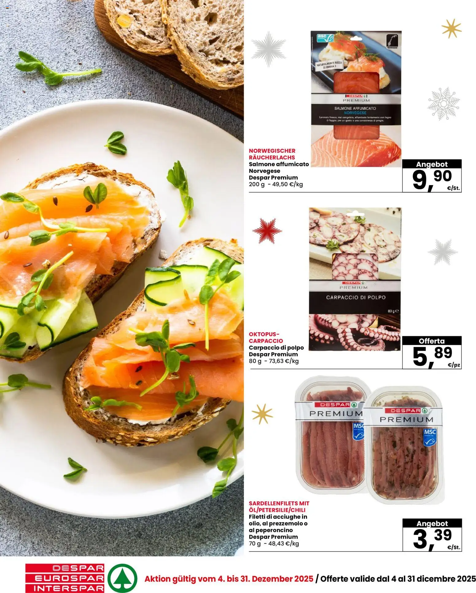 Volantino Despar del 04.12.2025 | Pagina: 10 | Prodotti: Salmone affumicato, Salmone, Polpo, Prezzemolo
