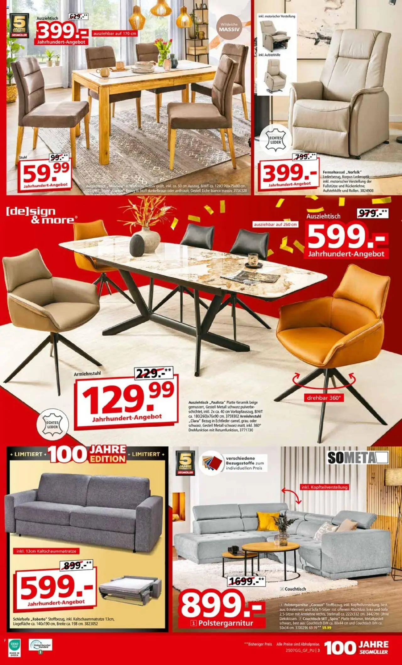 Segmüller Prospekt 	 - gültig ab dem 20.07.2025 | Seite: 3 | Produkte: Schlafsofa, Fernsehsessel, Couchtisch, Stuhl