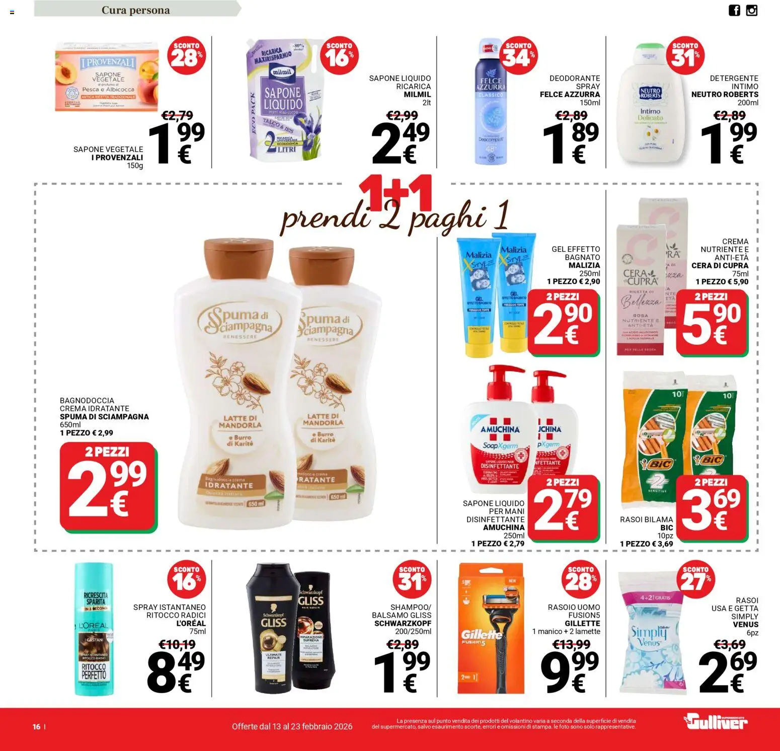 Volantino Gulliver del 13.02.2026 | Pagina: 16 | Prodotti: Crema, Deodorante, Talco, Burro