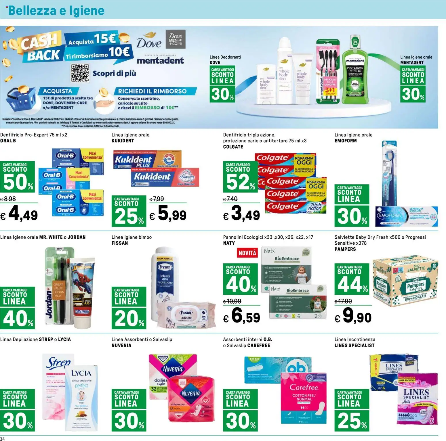 Volantino Iper del 03.11.2025 | Pagina: 34 | Prodotti: Jordan, Pannolini, Dentifricio, Pampers