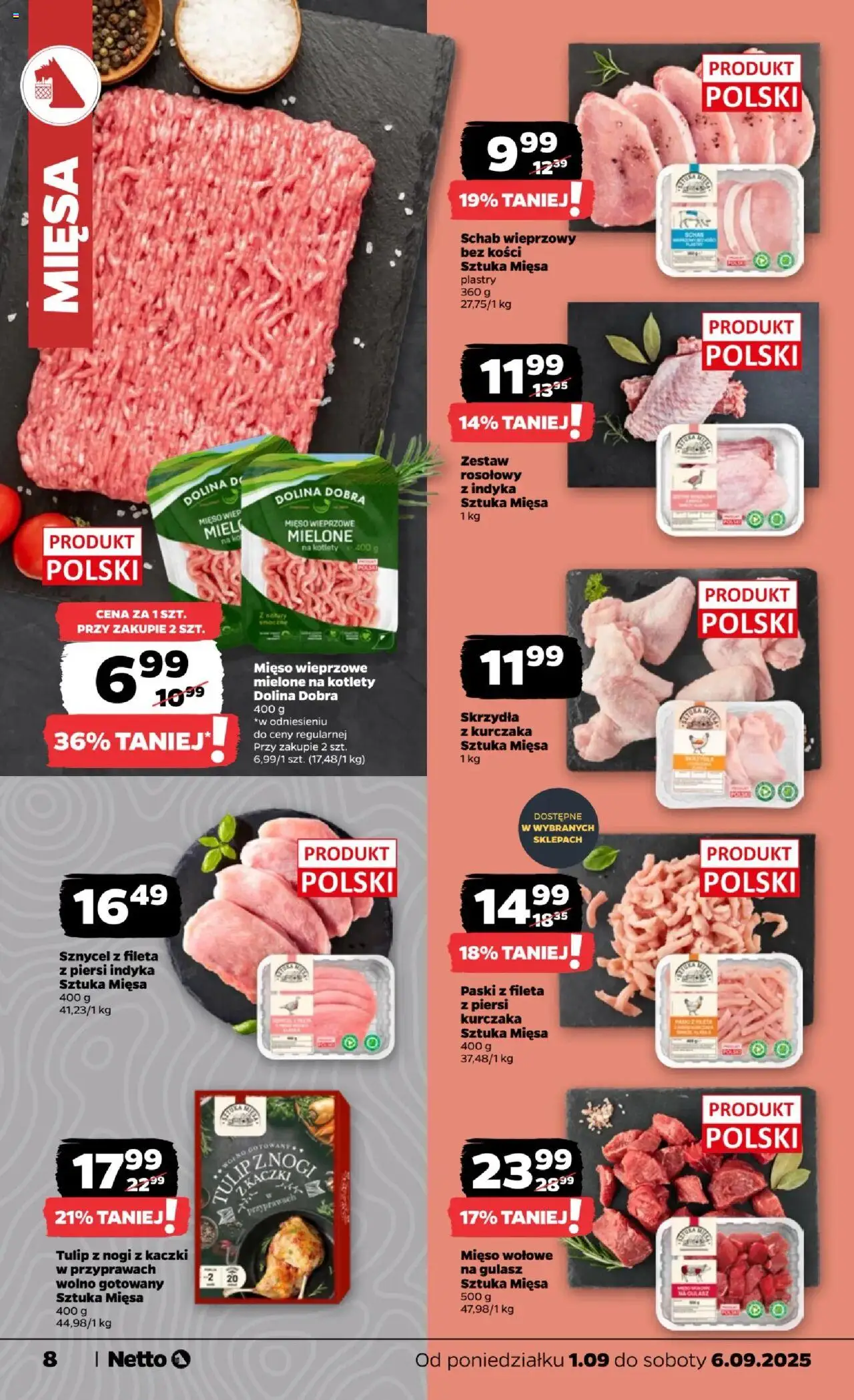 Netto gazetka - Spożywcza od 01.09.2025 | Strona: 8 | Produkty: Piersi, Mięso, Schab wieprzowy, Kotlety