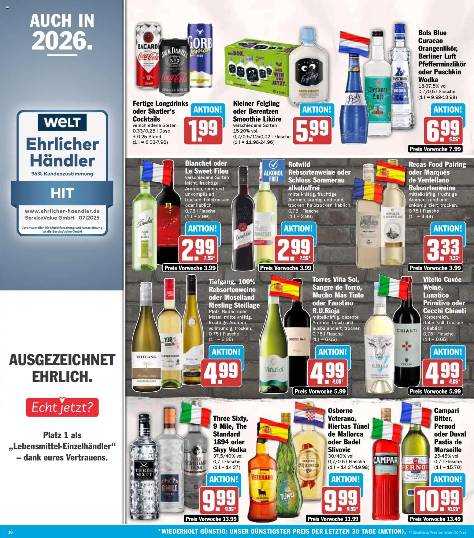 HIT Baden-Württemberg – gültig ab 29.12.2025 | Seite: 16 | Produkte: Bacardi, Kleiner feigling, Jack Daniel's, Vodka