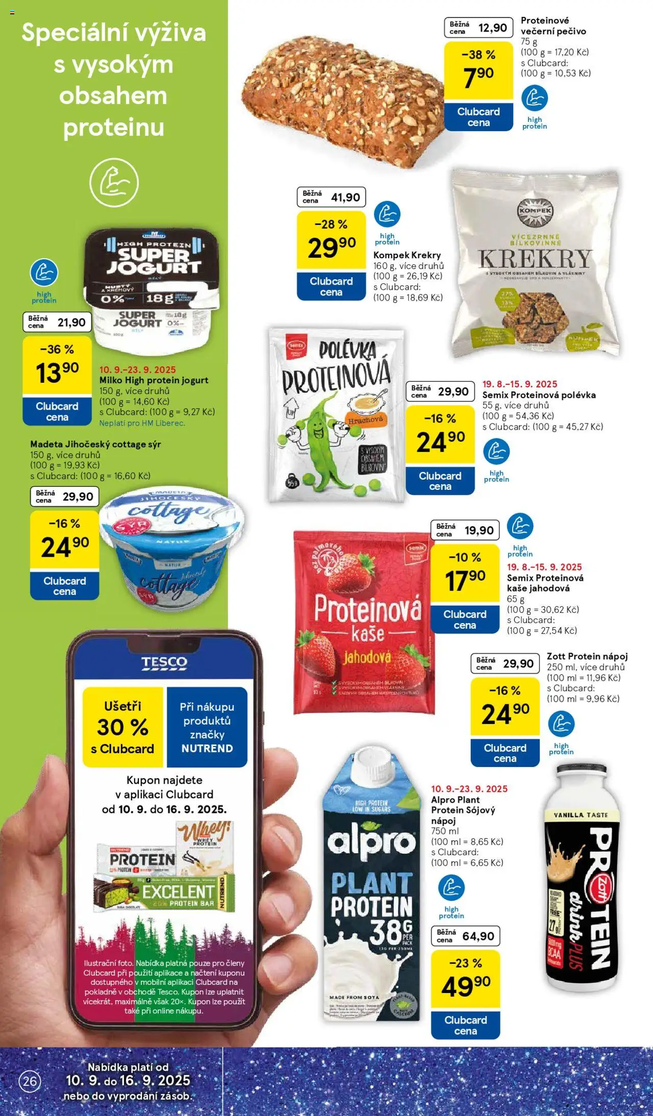 Tesco leták - Hypermarket od 10.09.2025 | Strana: 26 | Produkty: Pečivo, Protein jogurt, Cottage, Proteinová kaše