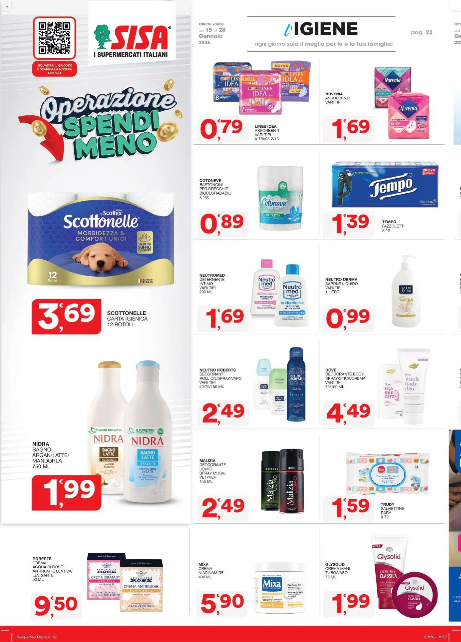 Volantino SISA del 15.01.2026 | Pagina: 22 | Prodotti: Carta igienica, Detergente, Acqua, Bagno