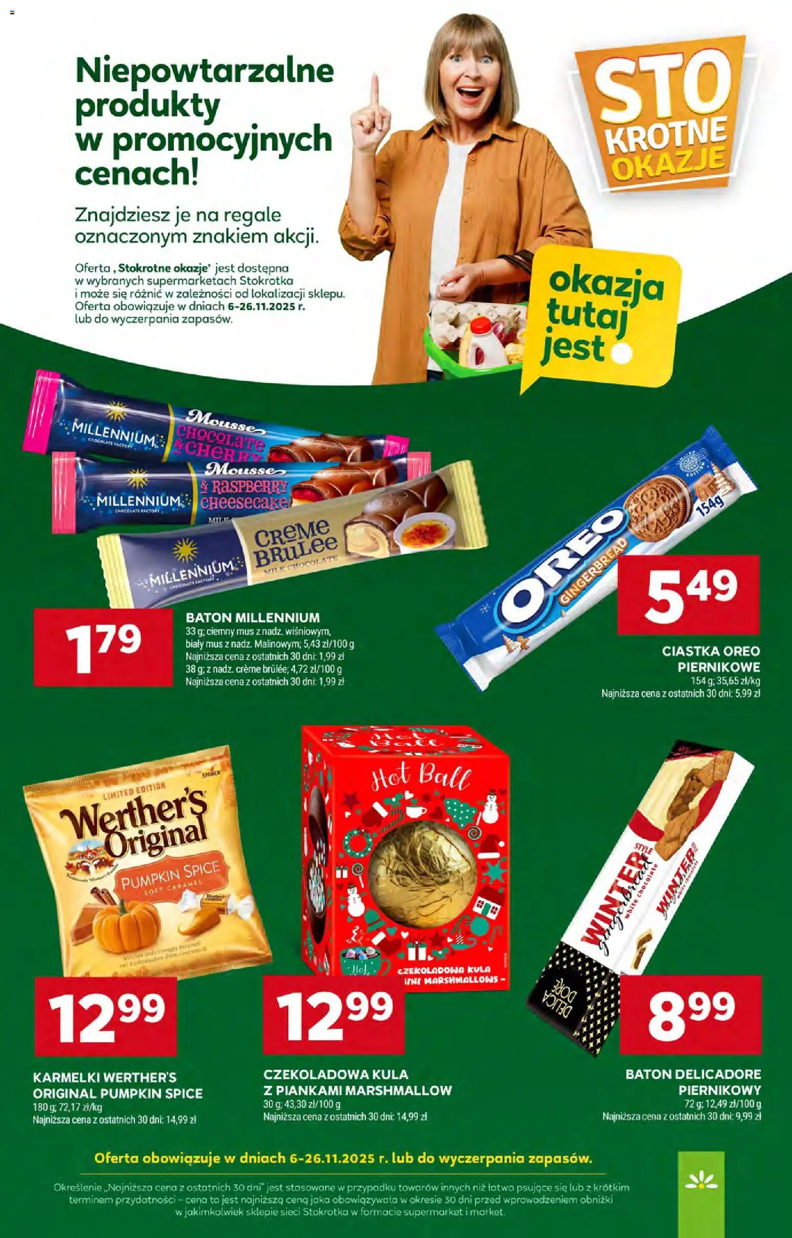 Stokrotka Gazetka od 20.11.2025 | Strona: 30 | Produkty: Czekoladowa, Ciastka Oreo, Baton, Ciastka