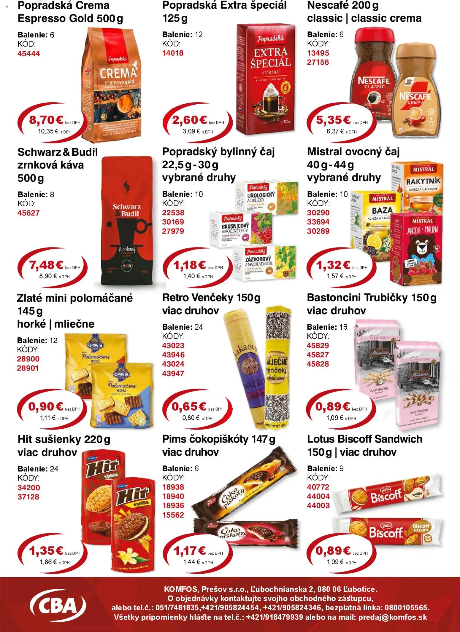 Nové CBA Komfos akcie – leták je platný od 27.03.2026 | Strana: 6 | Produkty: Káva, Čaj, Nescafé Crema, Zrnková káva