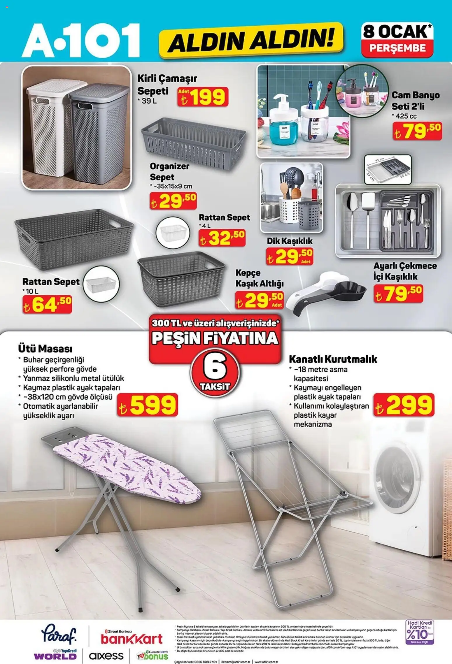 A101 Katalog Aldın Aldın - 08.01.2026 tarihinden itibaren geçerlidir | Sayfa: 14 | Ürünler: Ütü masası, Banyo, Sepet, Ütü