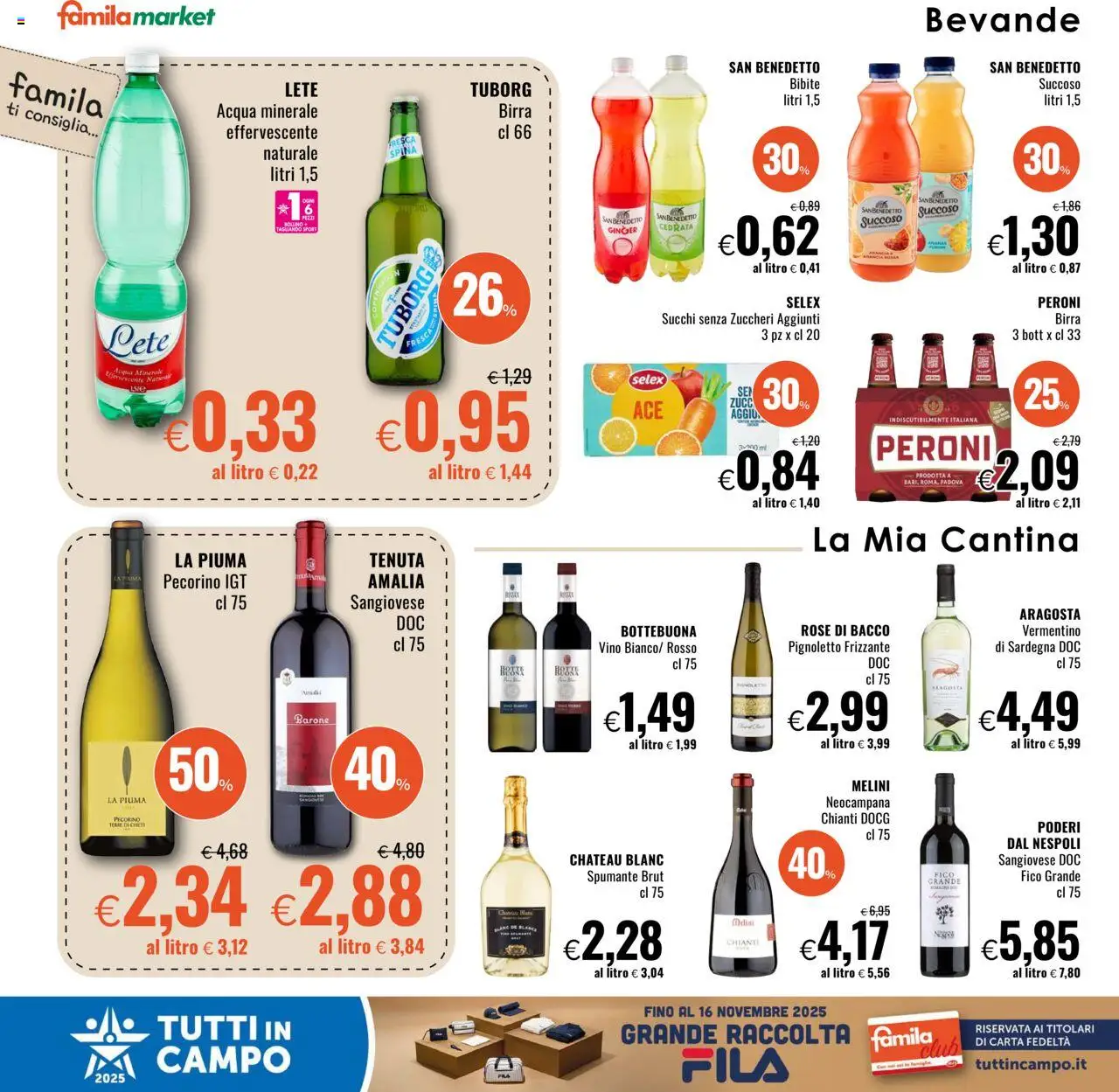 Volantino Famila del 02.10.2025 | Pagina: 12 | Prodotti: Birra, Vino, Spumante, Acqua minerale
