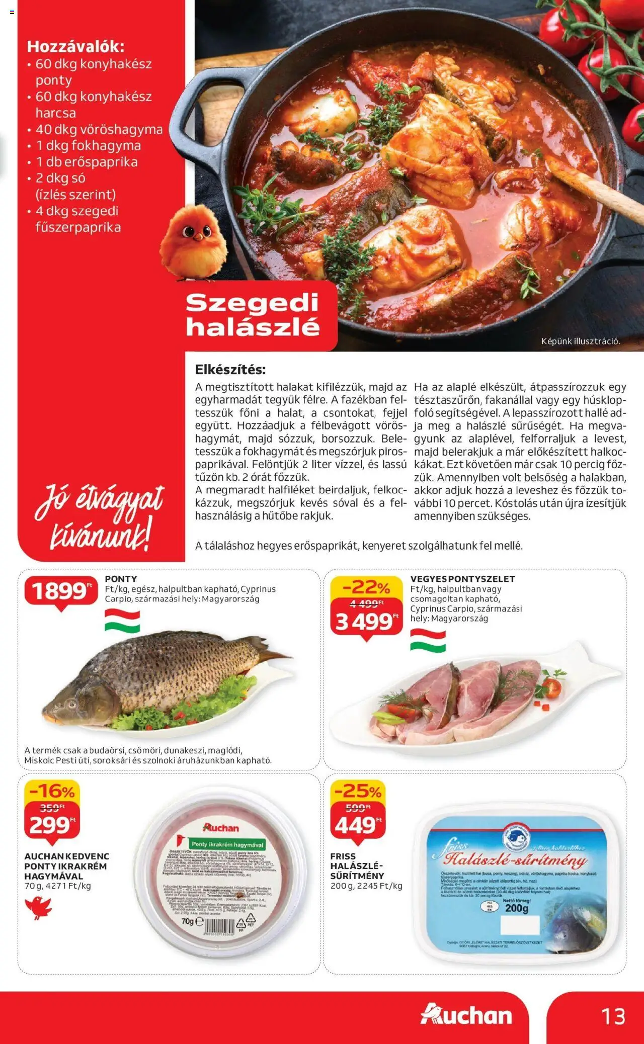Auchan akciós ujság - amely érvényes a következő dátumtól: 04.09.2025 | Oldal: 13 | Termékek: Fokhagyma, Vöröshagyma, Ponty, Só