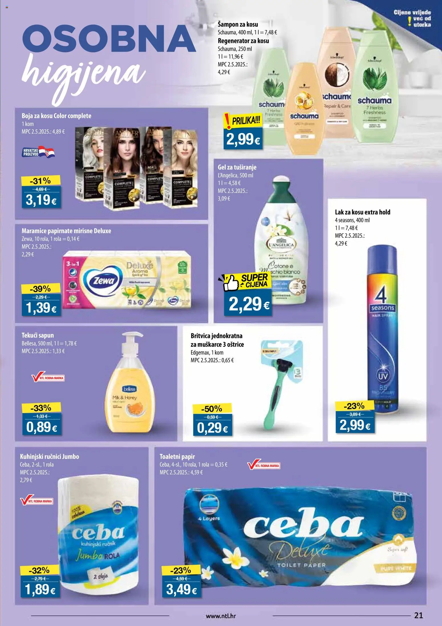 NTL katalog | vrijedi od 22.10.2025 | Stranica: 21 | Proizvodi: Šampon, Lak za kosu, Ručnik, L'Angelica