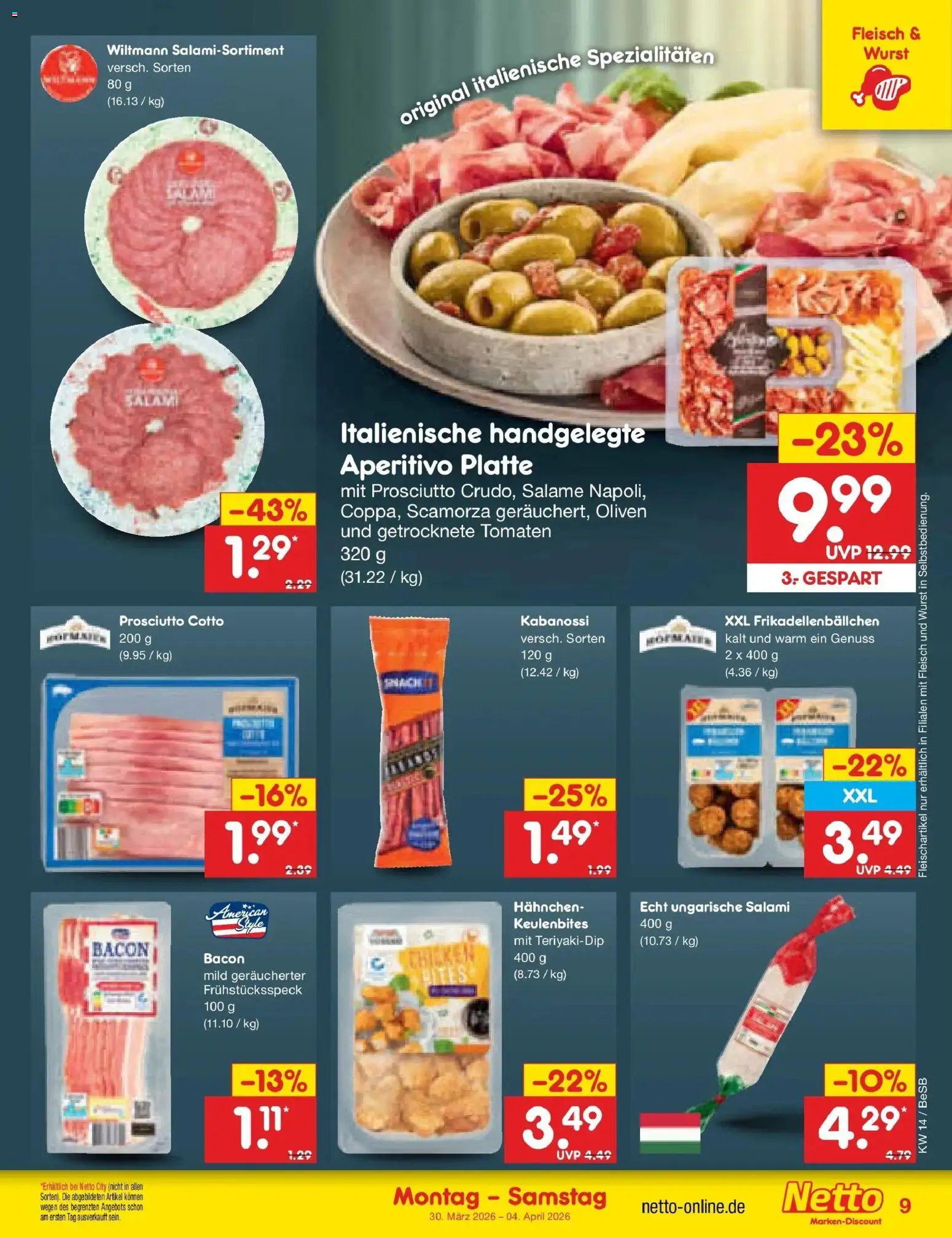 Netto Marken-Discount Prospekt Kremmen	 – gültig ab 29.03.2026 | Seite: 9 | Produkte: Hahnchen, Wurst, Salami, Fleisch