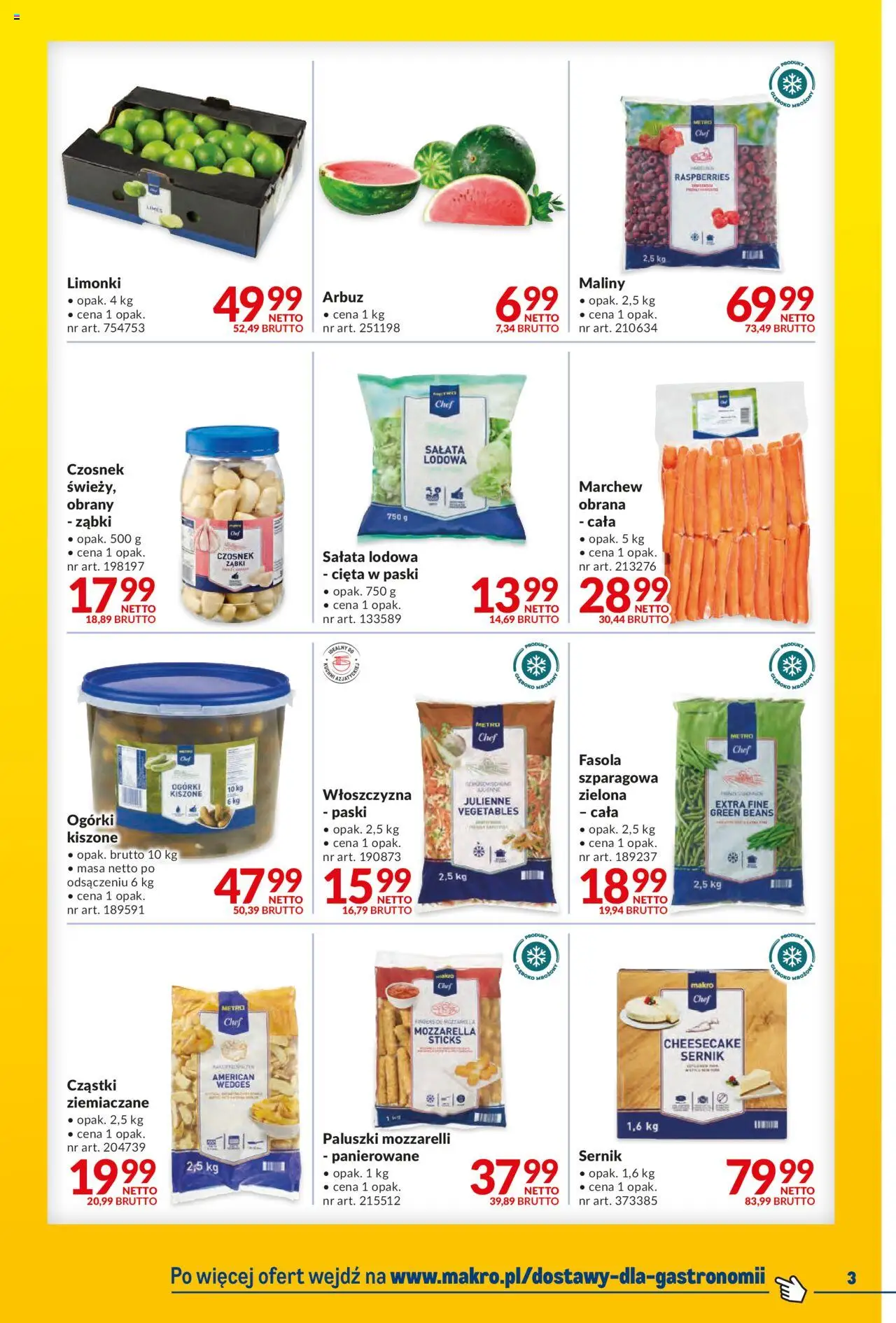Makro Gazetka - Dostawy dla gastronomii od 27.05.2025 | Strona: 3 | Produkty: Czosnek, Maliny, Paluszki, Ogórki