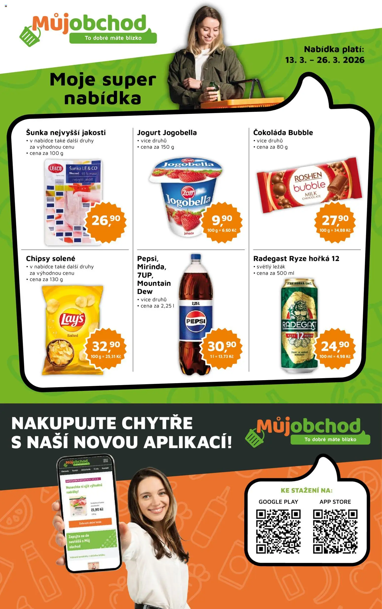 Můj obchod leták od 13.03.2026 | Strana: 1 | Produkty: Čokoláda, Jogurt Jogobella, Radegast, Lay's