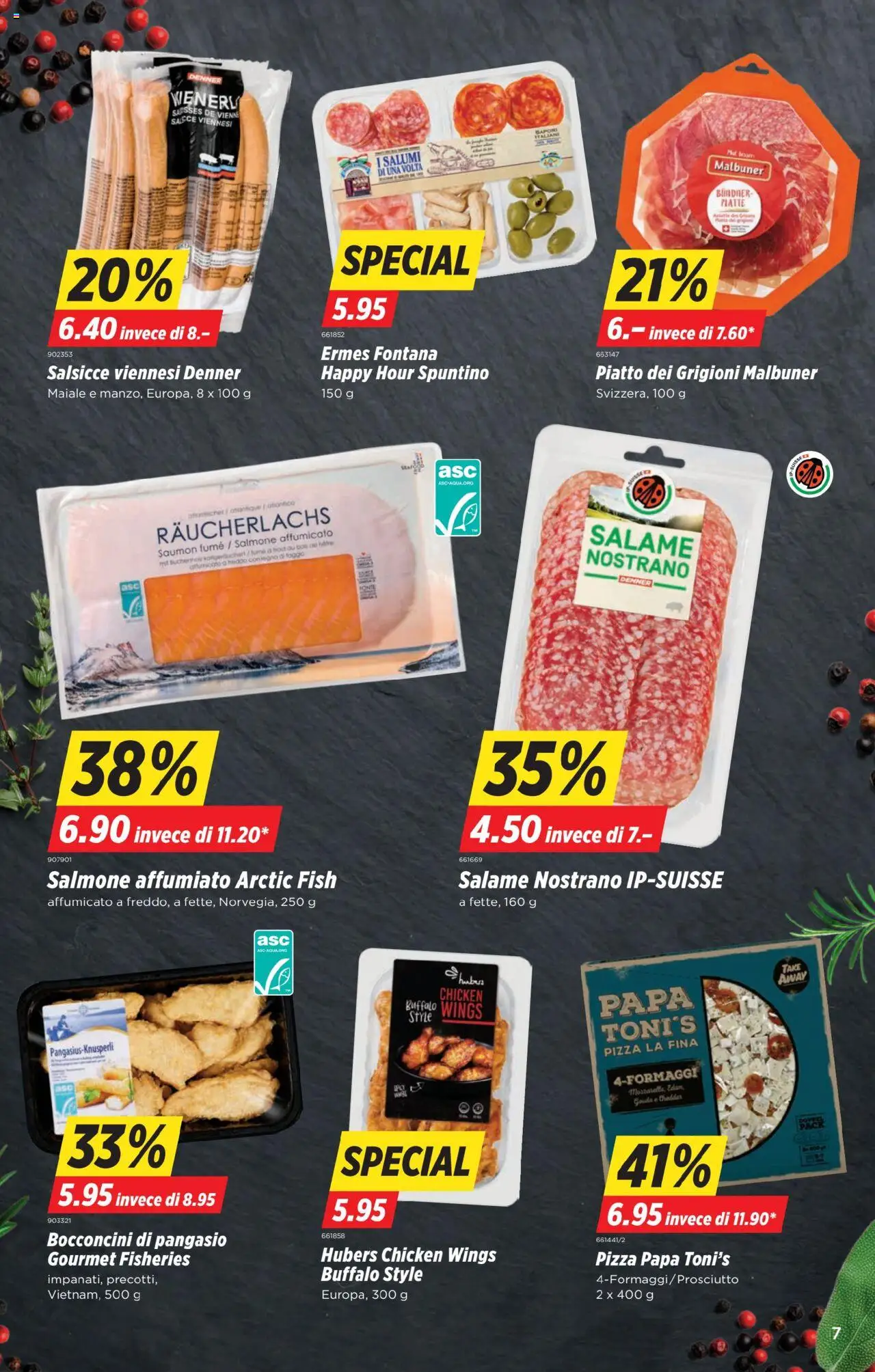 Denner Aktionen IT ab 19.08.2025 | Seite: 7 | Produkte: Gouda, Räucherlachs, Salami, Pizza