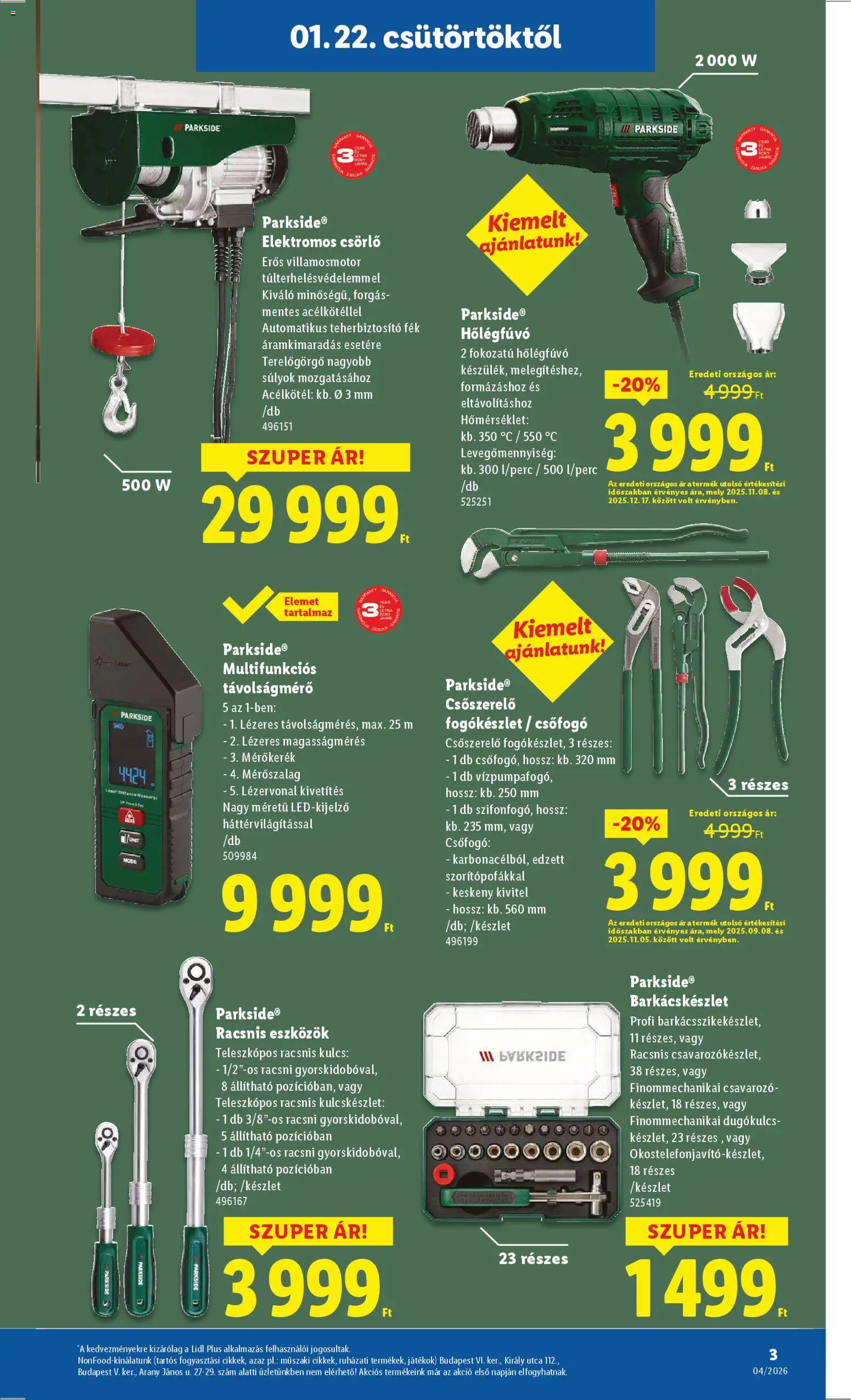 Lidl akciós ujság - amely érvényes a következő dátumtól: 22.01.2026 | Oldal: 3 | Termékek: Játékok, Távolságmérő, Hőlégfúvó, Csavarozó