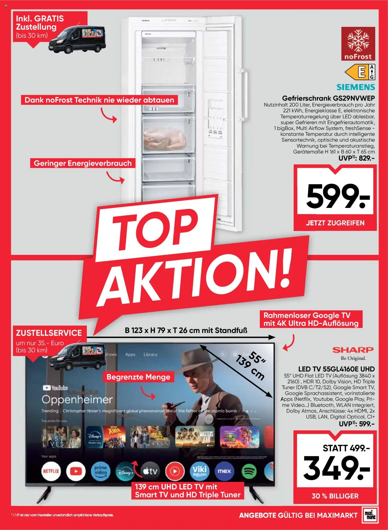 Maximarkt Flugblatt gültig ab 12.03.2026 | Seite: 23 | Produkte: TV, Video, Gefrierschrank