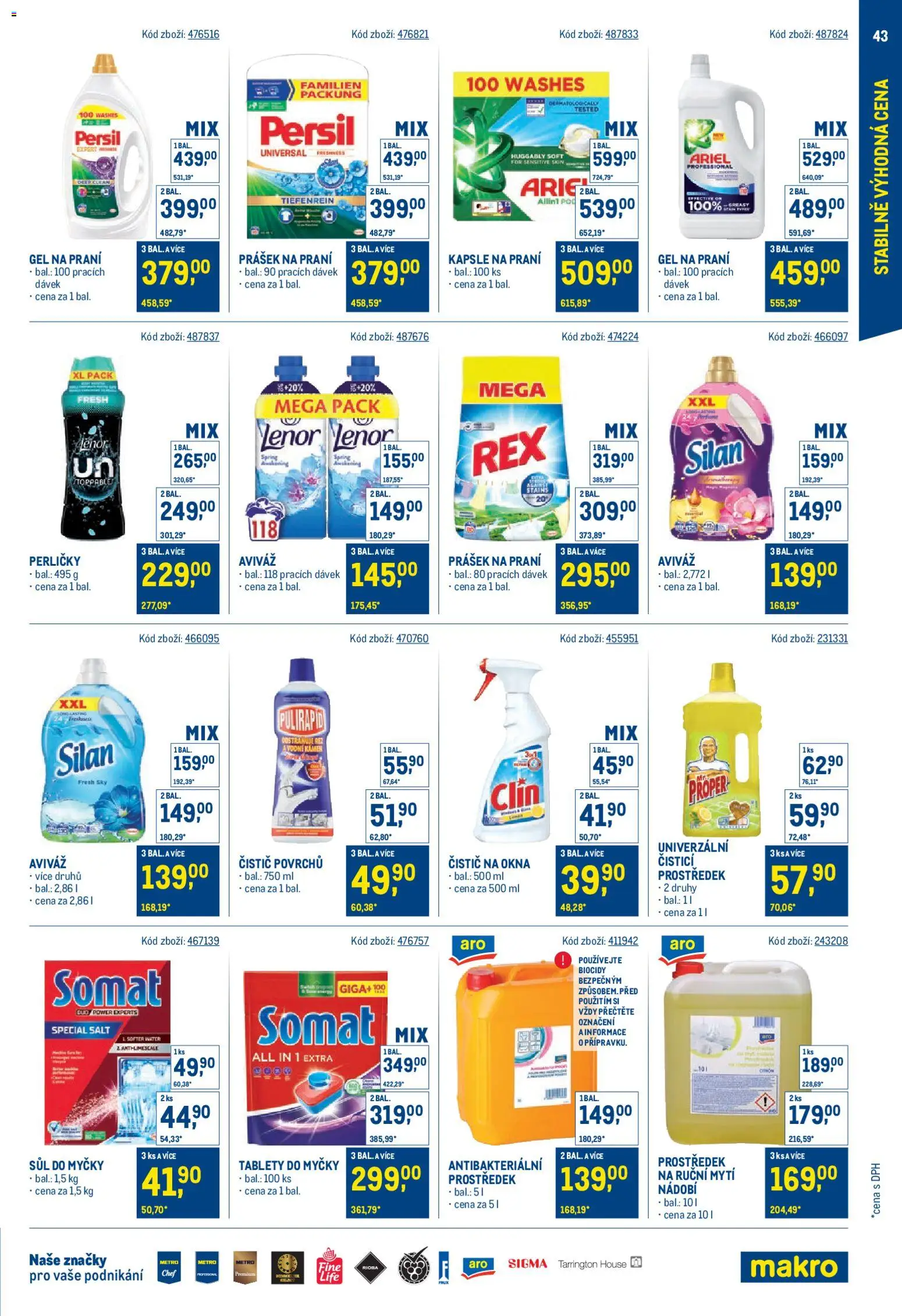 Makro leták - Stabilně výhodná cena od 28.01.2026 | Strana: 43 | Produkty: Čistící prostředek, Clin, Ariel, Silan