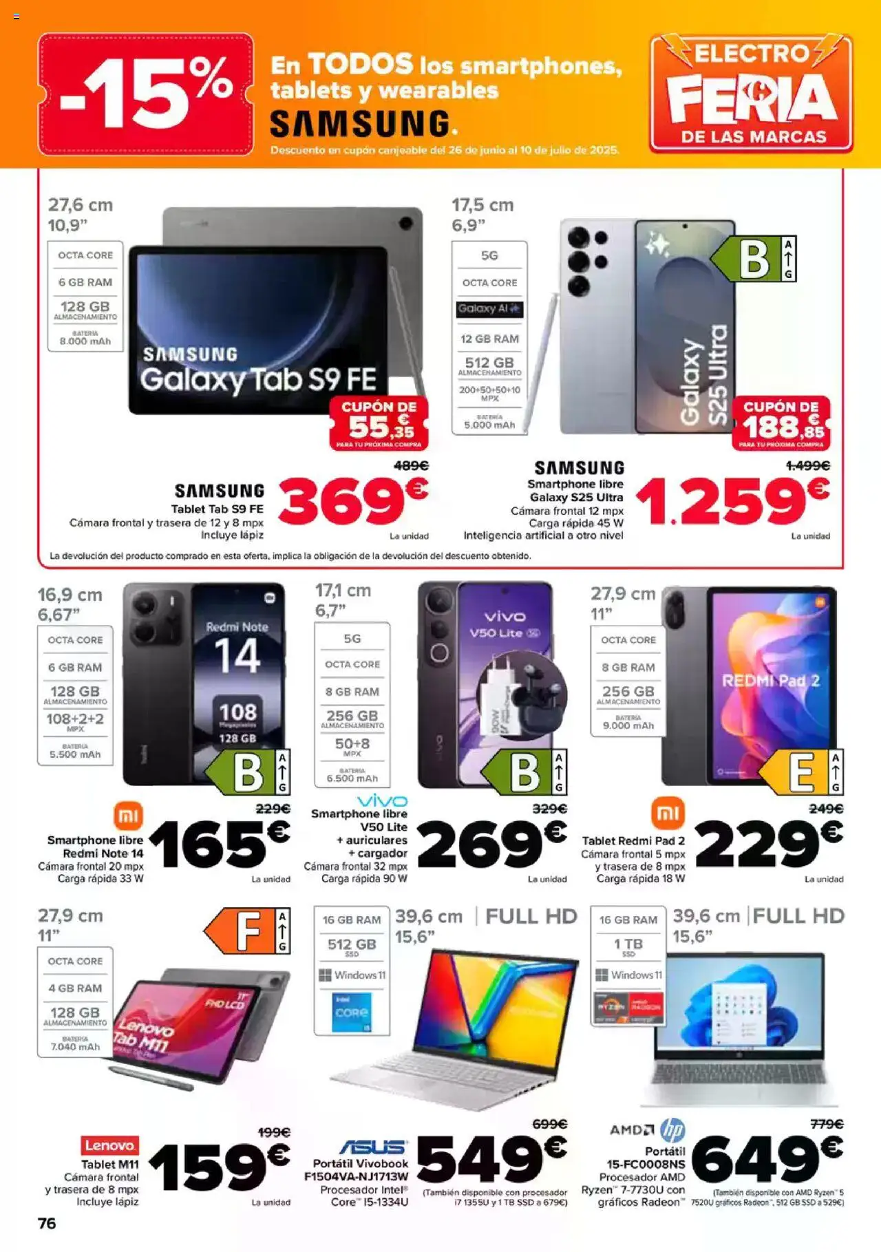 Carrefour folleto │ válido desde el 09.06.2025 | Página: 76 | Productos: Smartphone, Tablet, Auriculares, Cámara