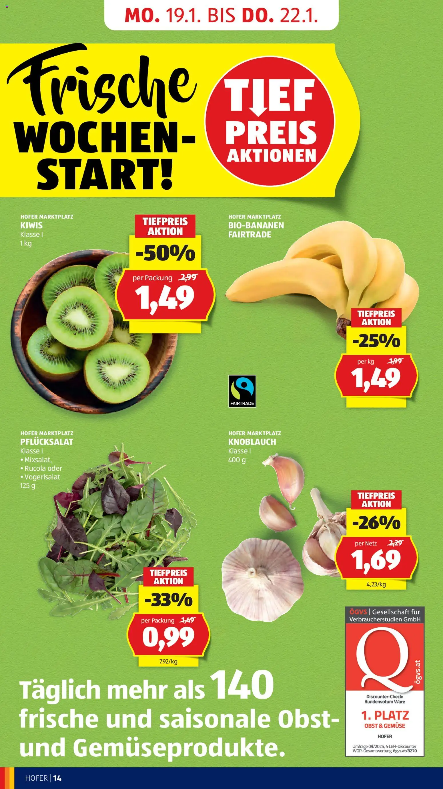 Hofer Flugblatt gültig ab 14.01.2026 | Seite: 16 | Produkte: Gemüse, Obst, Knoblauch