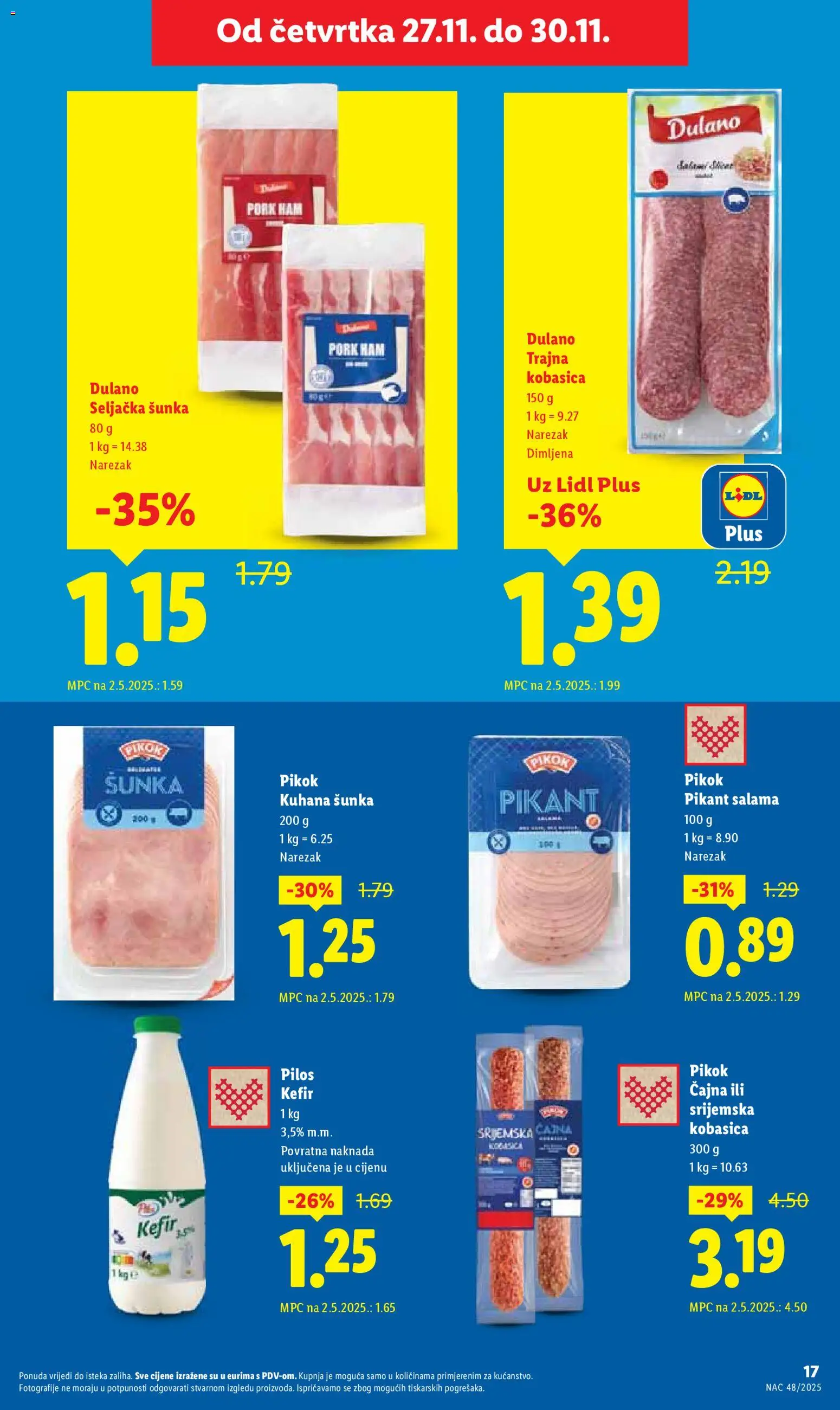 Lidl katalog | vrijedi od 27.11.2025 | Stranica: 17 | Proizvodi: Šunka, Narezak, Kobasica, Kefir