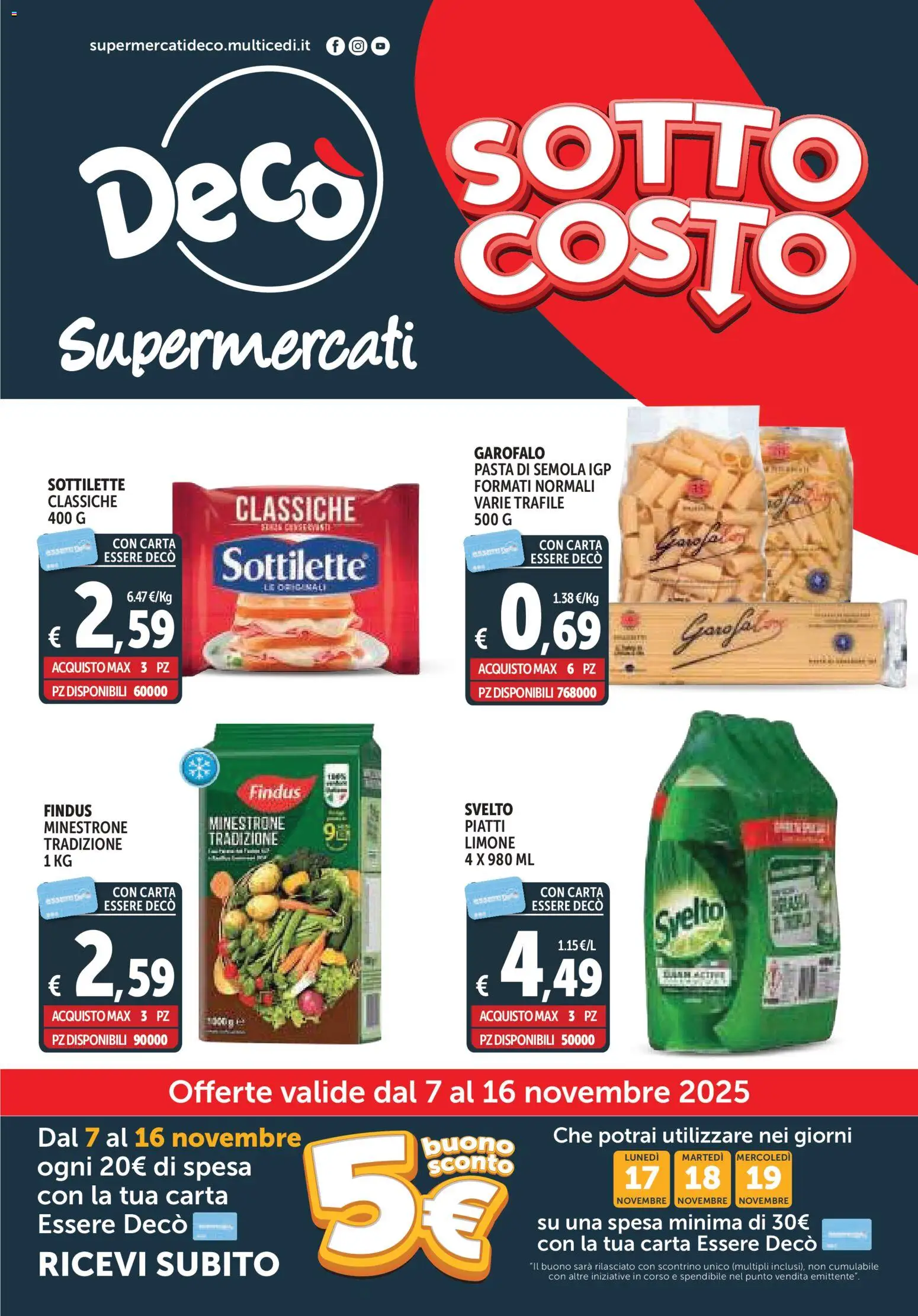 Volantino Decò del 07.11.2025 | Pagina: 1 | Prodotti: Minestrone, Limone, Pasta