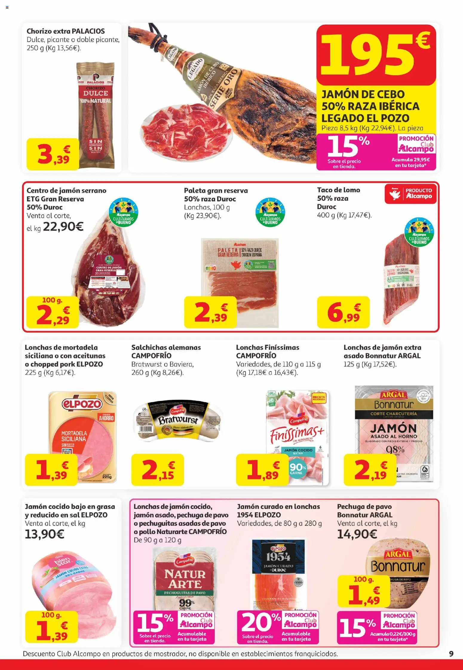 Alcampo Canarias │ válido desde el 21.04.2026 | Página: 9 | Productos: Jamón serrano, Jamón, Horno, Mortadela