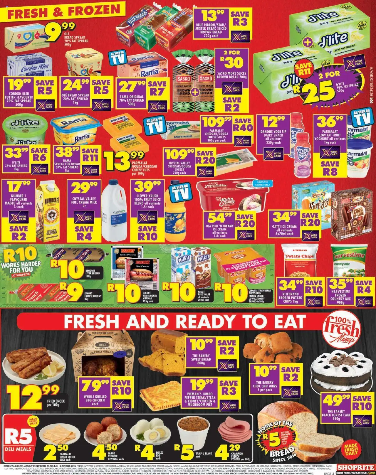 New Shoprite catalogue – valid from 22.09.2025 | Page: 3 | Products: Buns, Bread, Ice cream, Pepper