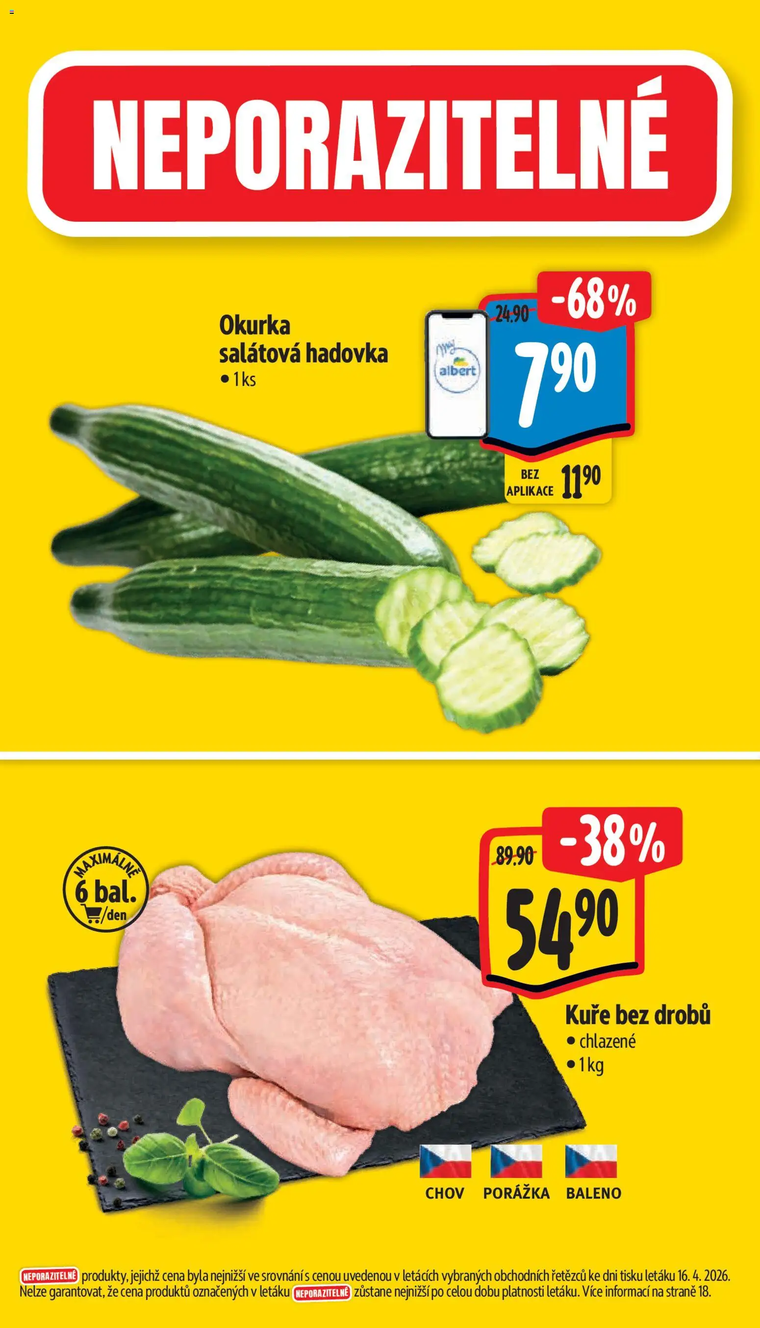 Albert leták - Supermarket od 22.04.2026 | Strana: 2 | Produkty: Kuře, Okurka