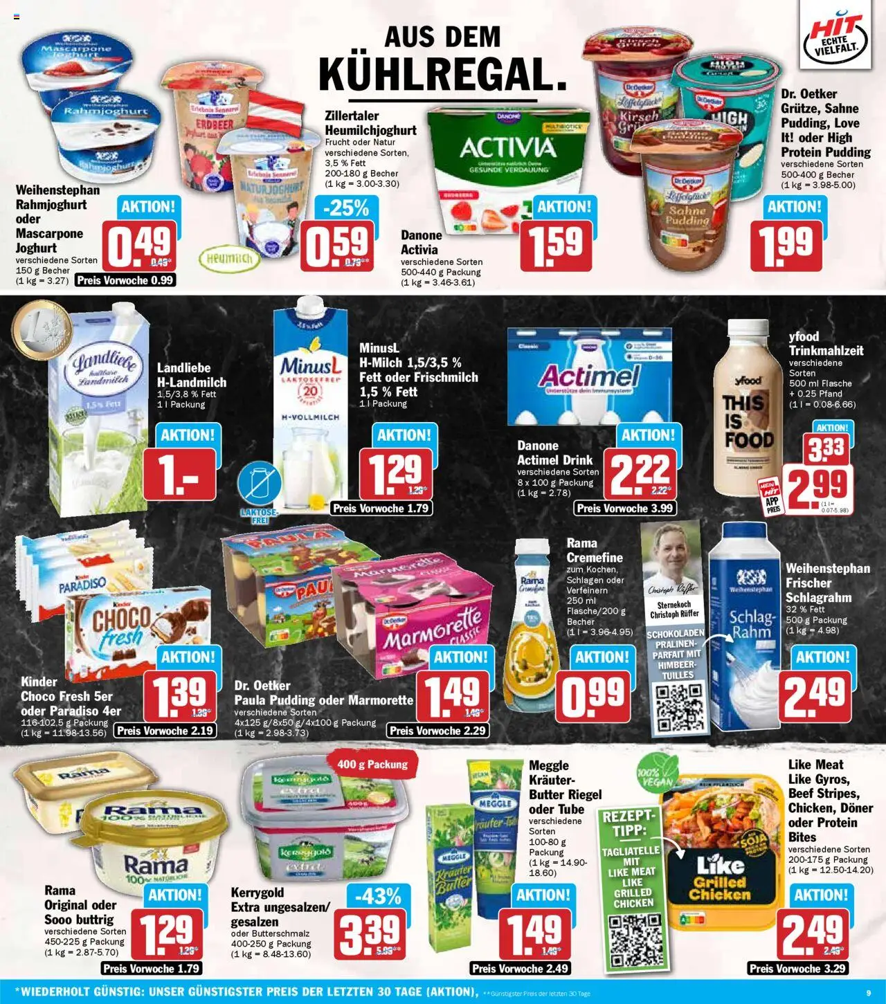 HIT Prospekt 	 - gültig ab dem 07.07.2025 | Seite: 9 | Produkte: Activia, High protein pudding, Rama cremefine, Like meat