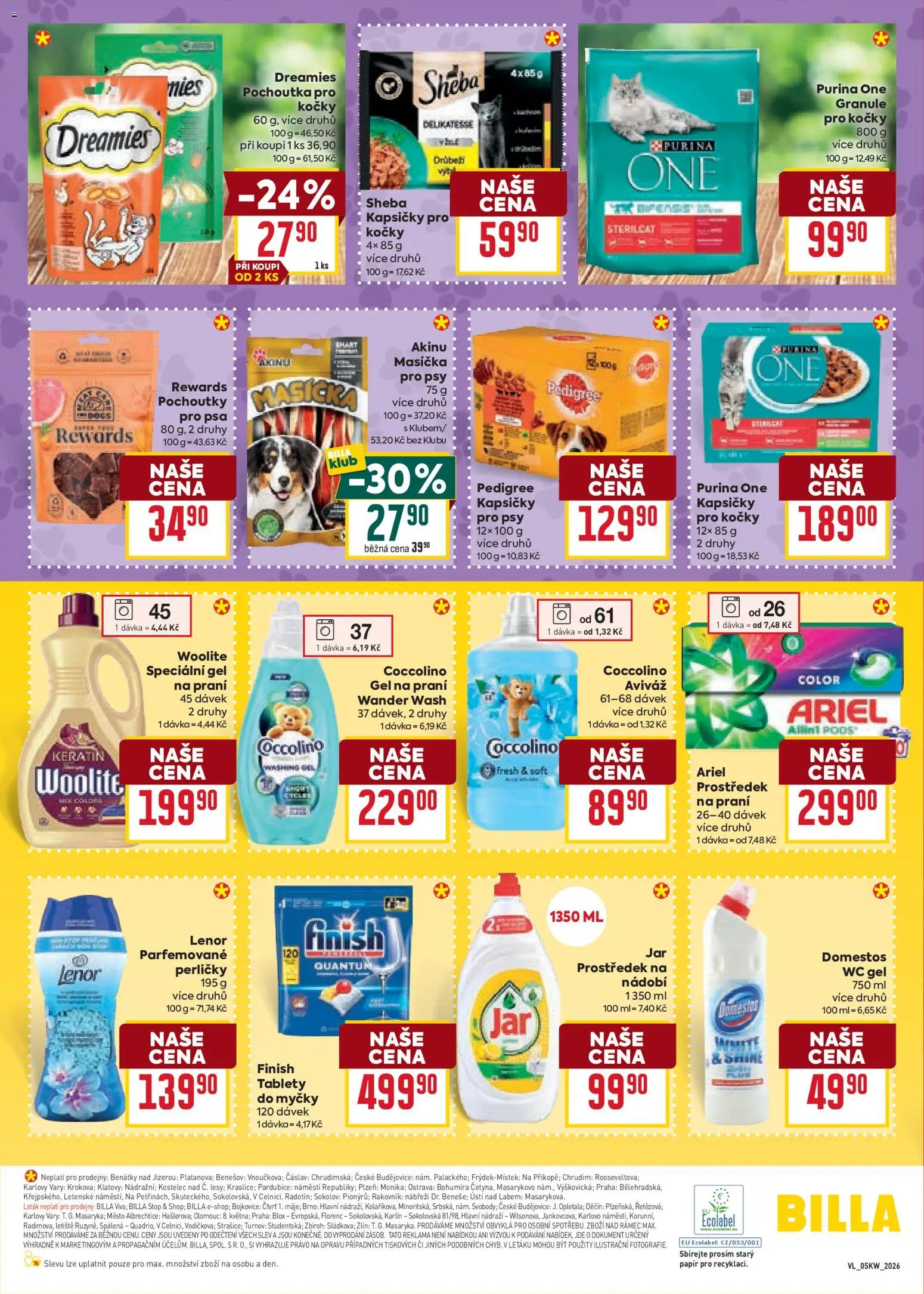 Billa Velký leták od 28.01.2026 | Strana: 24 | Produkty: Kapsičky pro kočky, Coccolino, Ariel, Wc