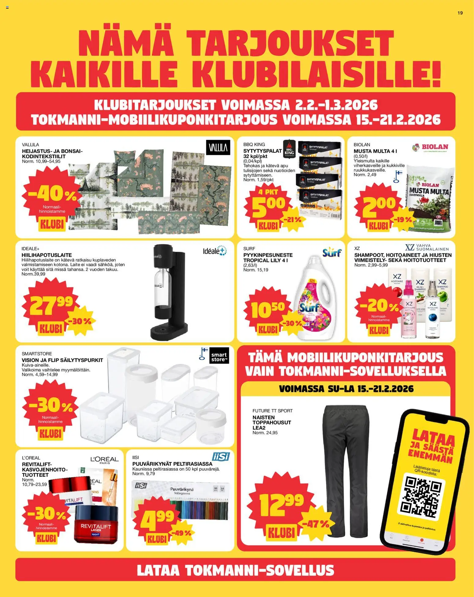 Tokmanni tarjoukset – voimassa 16.02.2026 alkaen | Sivu: 19 | Tuotteet: Shampoo, Hoitoaine, Multa, Hiilihapotuslaite