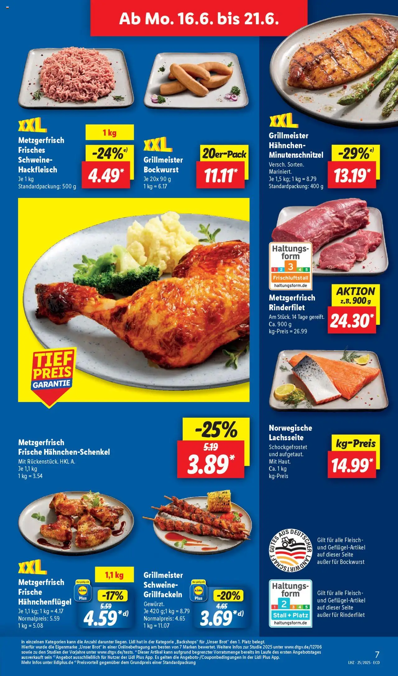 Lidl Prospekt 	 - gültig ab dem 16.06.2025 | Seite: 7 | Produkte: Hahnchen, Rinderfilet, Brot, Hackfleisch