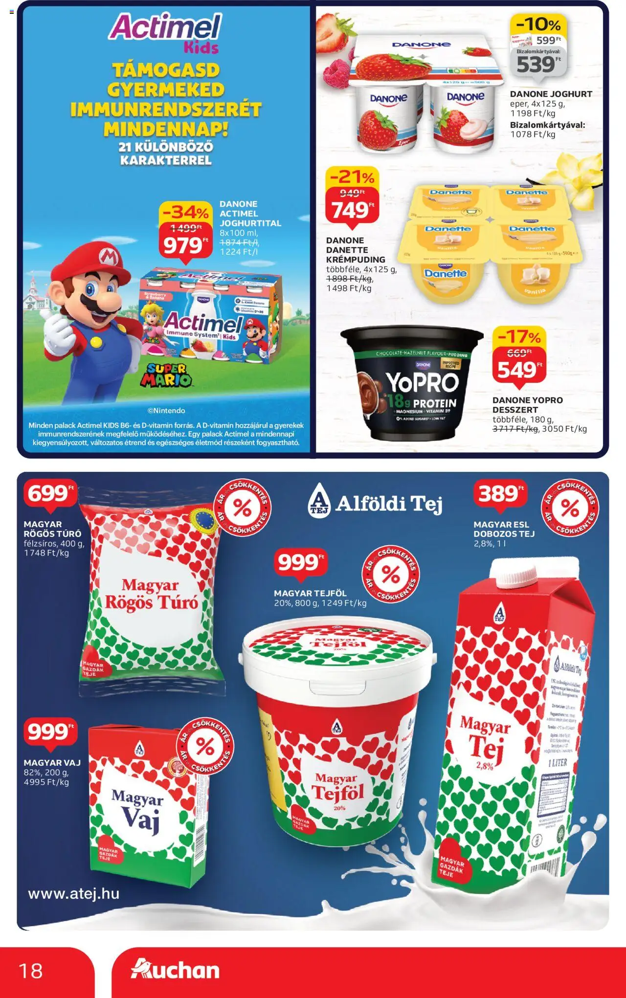 Auchan akciós ujság - amely érvényes a következő dátumtól: 24.10.2025 | Oldal: 18 | Termékek: Rögös túró, Protein, Tejföl, Túró