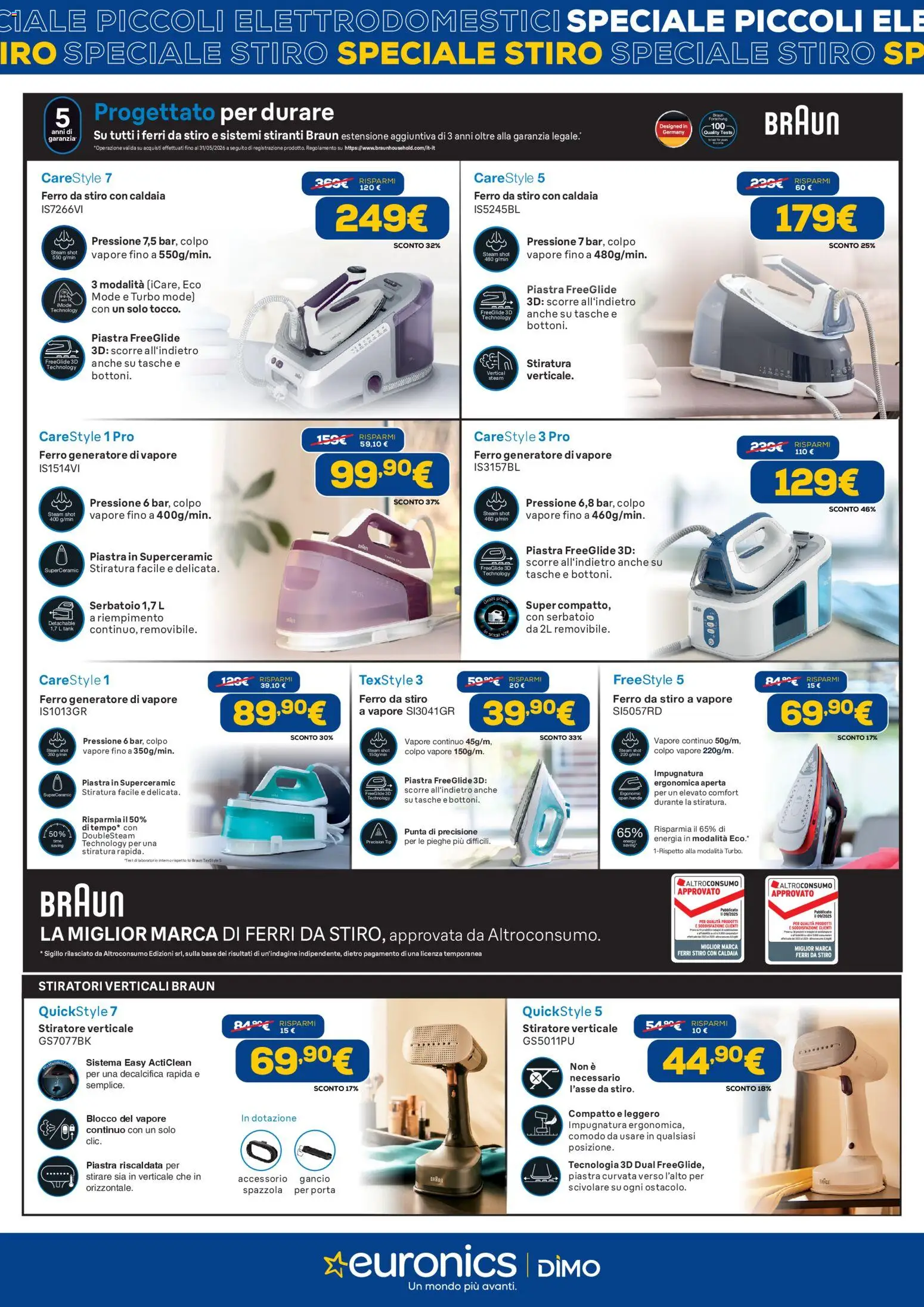 Volantino Euronics del 16.02.2026 | Pagina: 3 | Prodotti: Spazzola, Stiratore verticale, Caldaia, Ferro da stiro