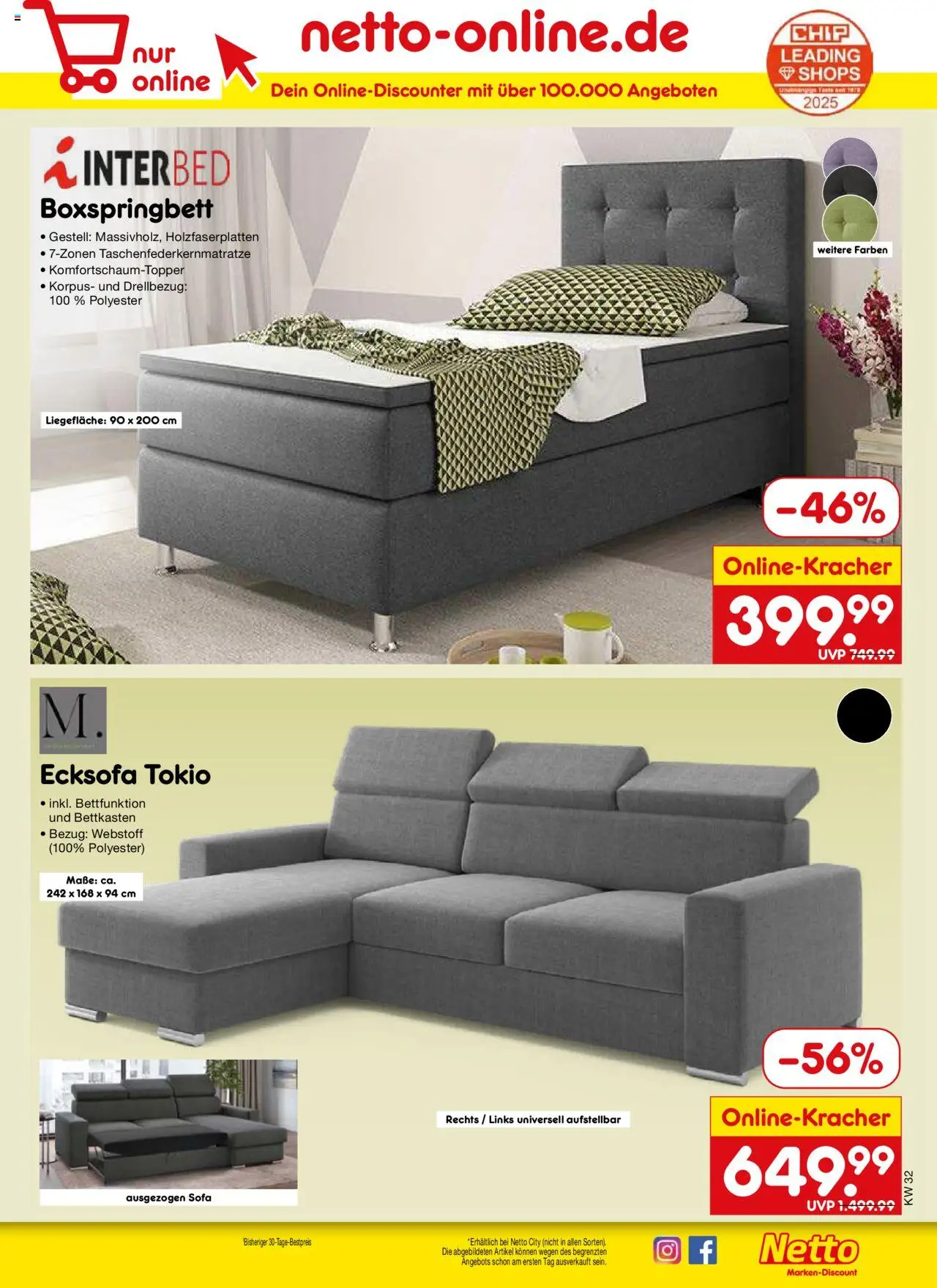 Netto Marken-Discount Prospekt 	 - gültig ab dem 04.08.2025 | Seite: 43 | Produkte: Ecksofa, Sofa, Boxspringbett