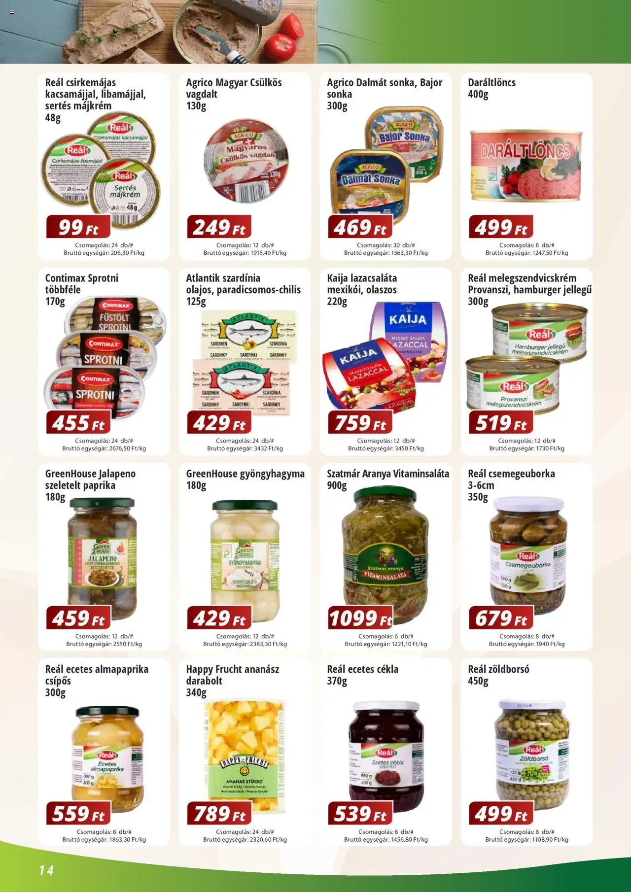 Reál akciós ujság - amely érvényes a következő dátumtól: 02.06.2025 | Oldal: 14 | Termékek: Májkrém, Hamburger, Szardínia, Jalapeno
